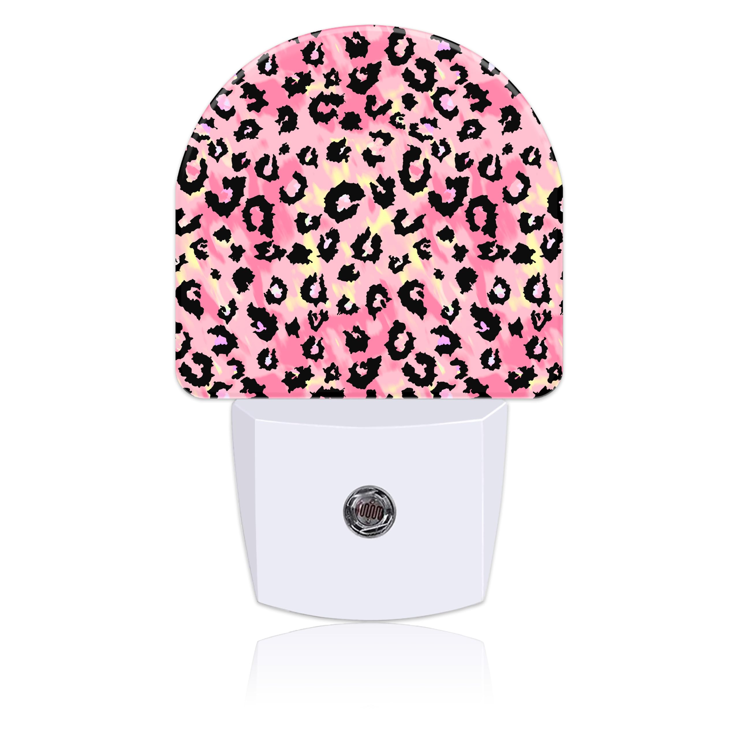 Plug in Night Lights Pink Watercolor Leopard Skin Nightlight Plug Into Wall Dusk to Dawn Sensor LED Night Light for Kid Girls Boys Room Decor, Hallway, Kitchen, Bathroom, Nursery, Stairs