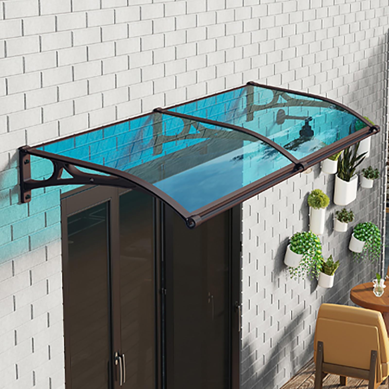 Marquesina Exterior Techo Tejadillo Proteccion Lluvia, Puertas Ventanas Toldo Cubierta, Policarbonato Marquesinas Arqueada con Fregadero Grande, Soporte de Aleación de Aluminio (Color : Bl