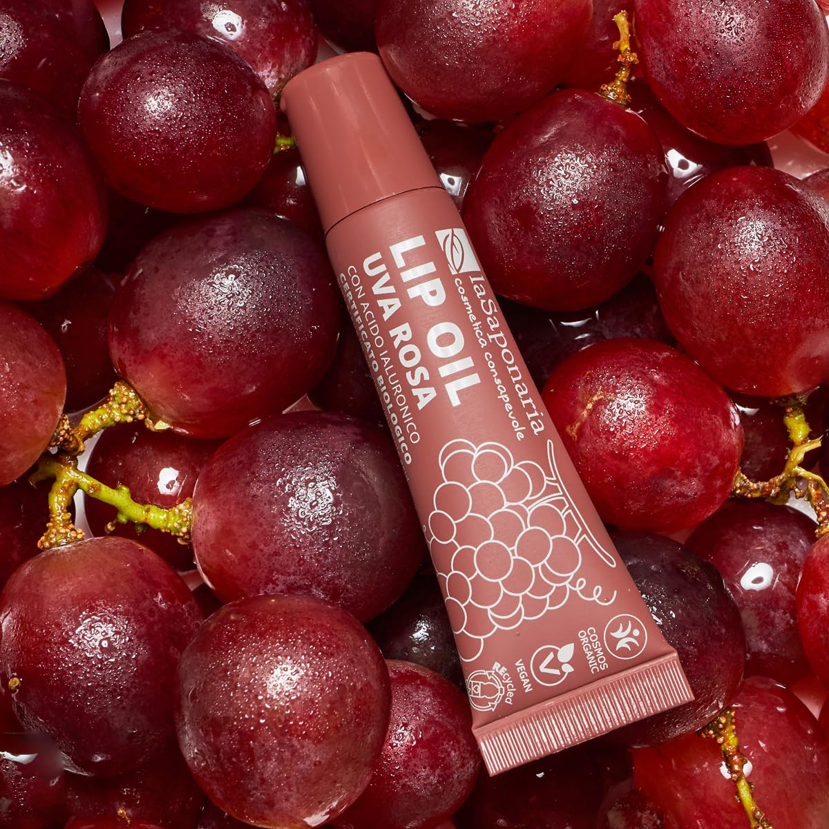 La Saponaria | Lip Oil Bio 12 ml, Olio Labbra Rimpolpante e Nutriente con Acido Ialuronico, Lip Oil Effetto Gloss Specchiato, Utilizzabile anche come Lip Mask o Maschera Labbra (uva rosa) - 2