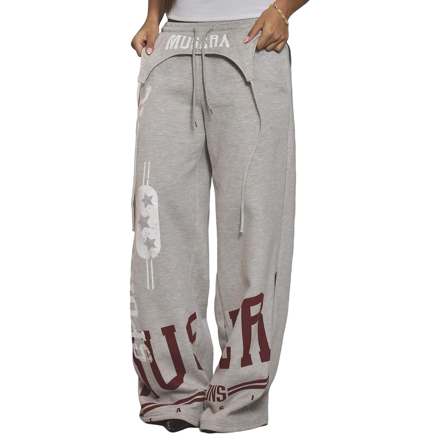Womens Y2K Baggy Striped Sweatpants High Waisted Wide Leg Casual Pants Joggers with Drawstring Waist and Cuffs