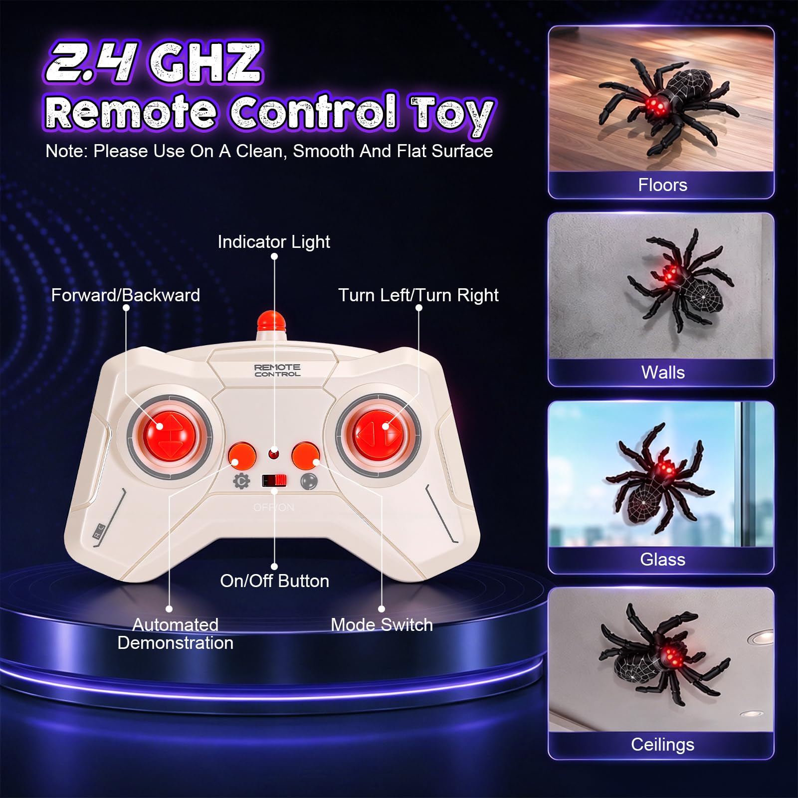 Ferngesteuerte Spinne Spielzeug Auto, RC Wandkletterspinne mit 360° Rotation, Stunt RC Auto zum Krabbeln an Wänden & Boden, Kletterspinne Spielzeug Geschenk für Jungen und Mädchen, Schwarz
