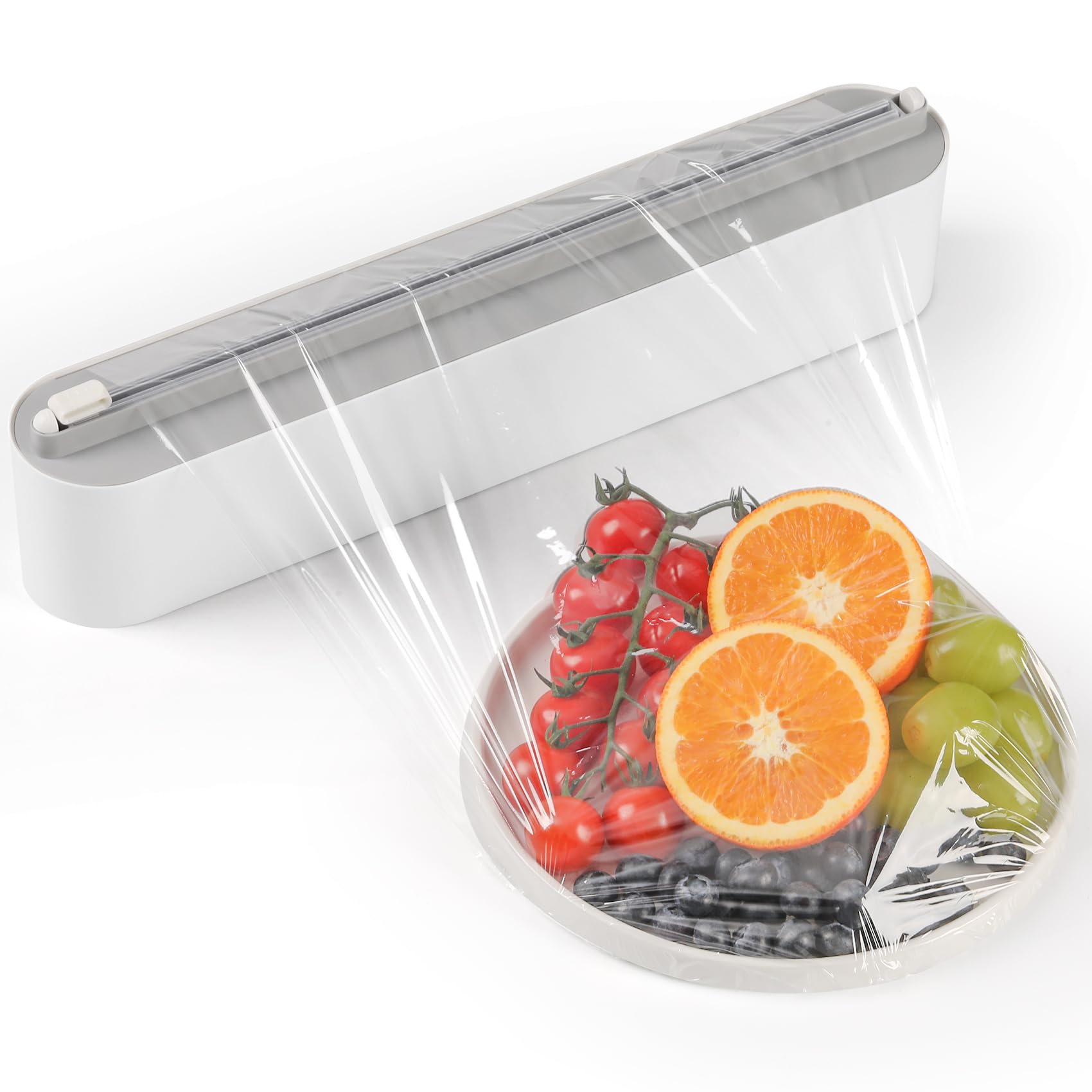 Dispensador Papel Aluminio y Film - Organizador de Papel de Aluminio y Fim de Plástico Rellenable Magnético para Cocina, Cortador de Film Transparente - Incluido 1 * 50 Metros Film, Blanco