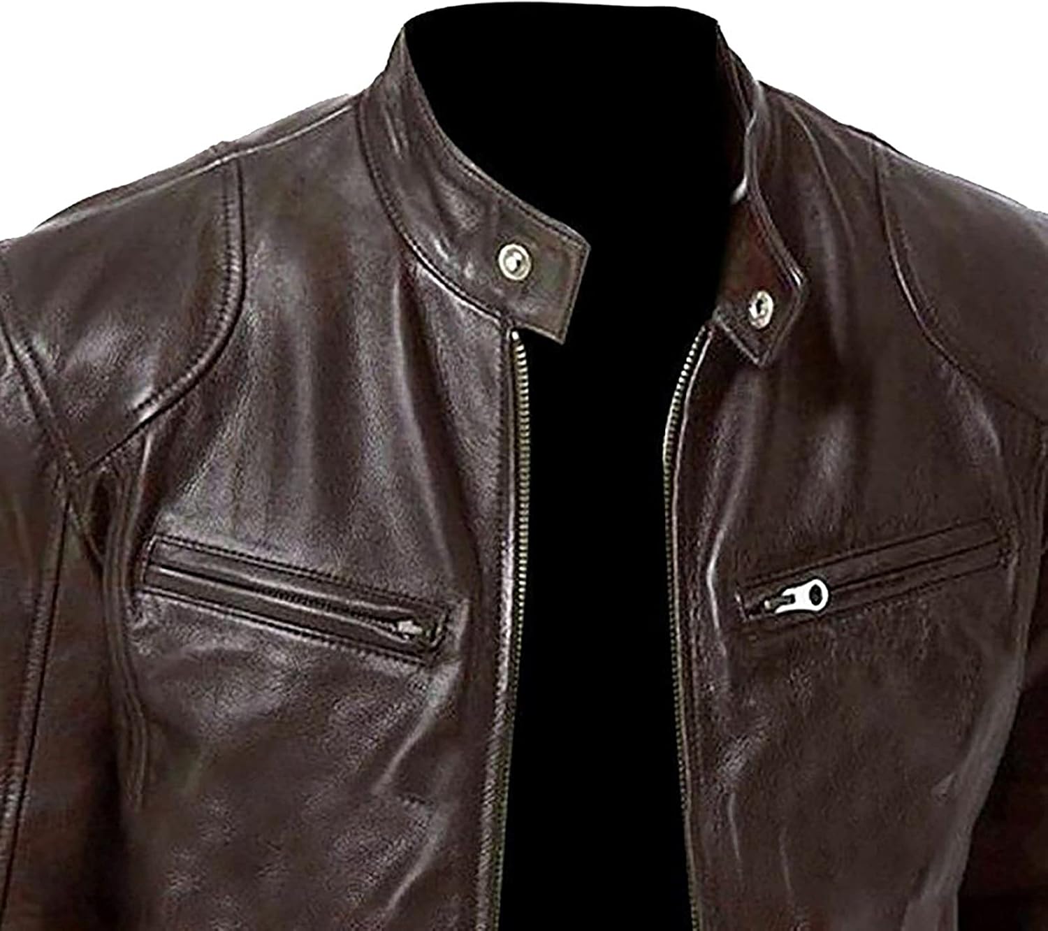 WENKOMG1 Men Faux Leather Jacket, Fall/Winter Thickening Coat Long Sleeve Zip Up Outwear Sports Basic Parka with Pocket