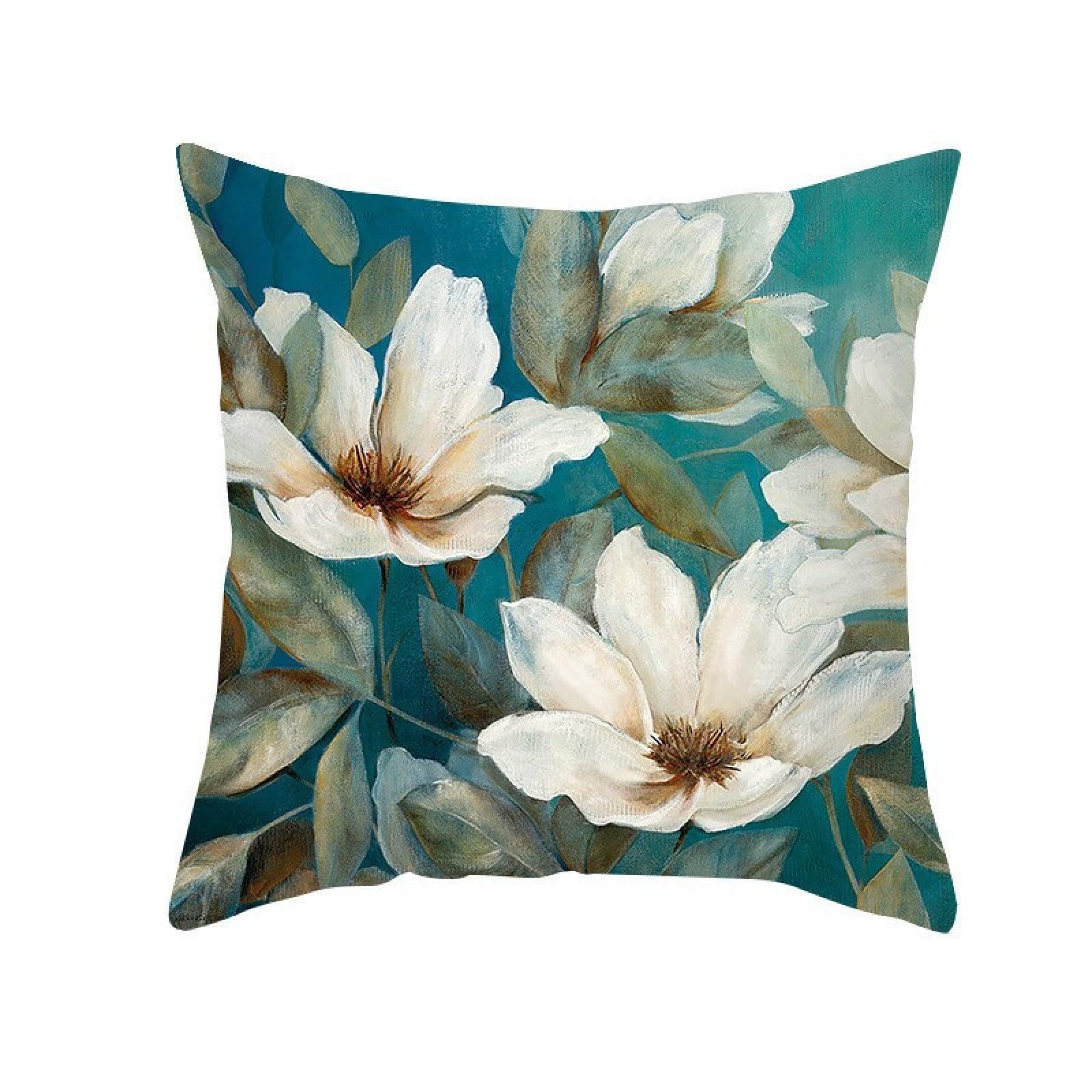 Cushion Covers 40cm x 40cm Leaf Green Flower Decorative Pillows Linen Square Sofa Bed Cushions with Invisible Zipper Throw Pillow for Living Room Outdoor Pillowcases