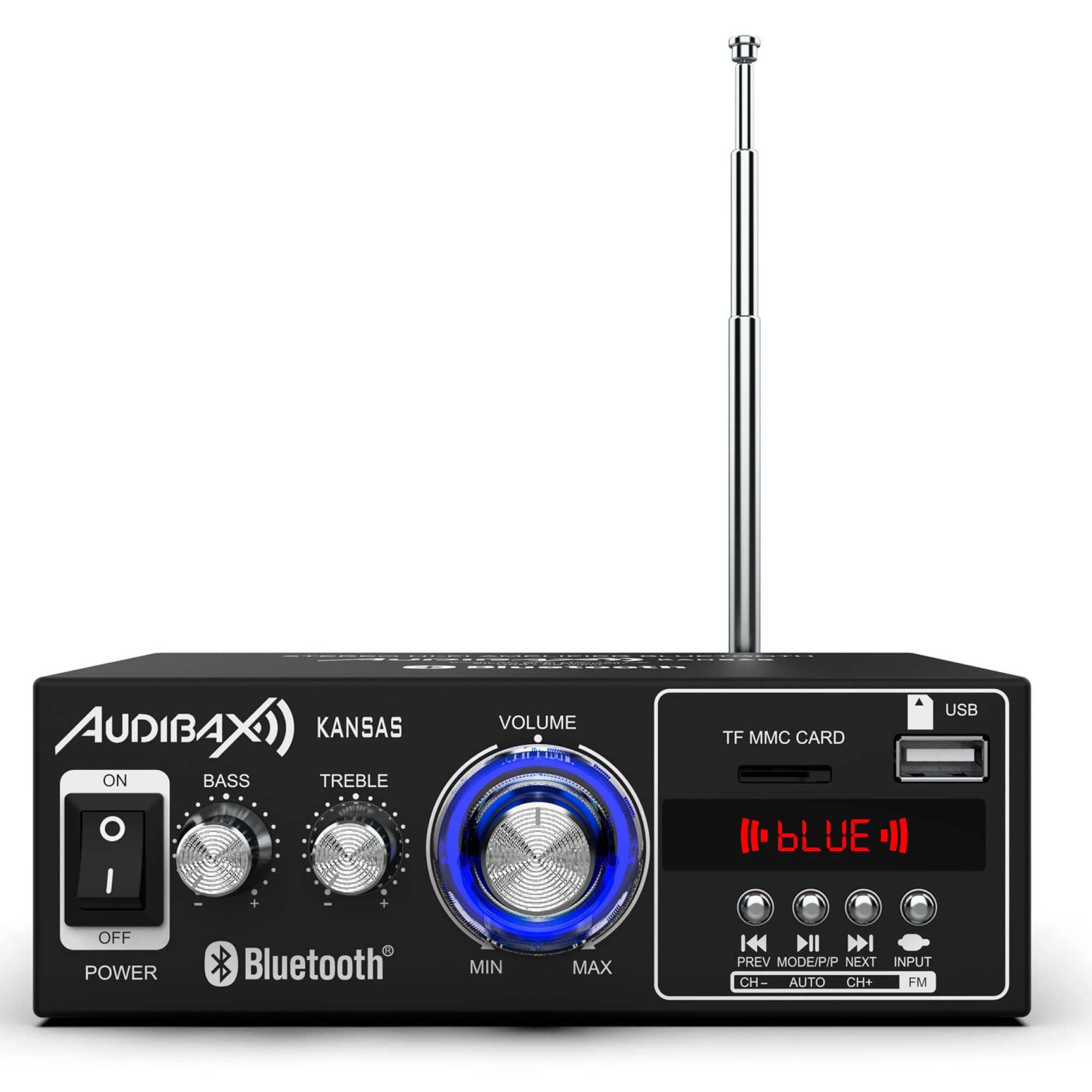 Audibax Equipo HiFi Bluetooth Kansas 40+40W + Altavoces Estantería PR-42B con Soportes de Pared