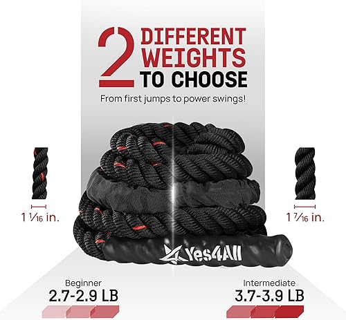 Miniatura 4 de Yes4All Cuerda de saltar pesada, cuerda de saltar pesada de 3.8 libras con mango antideslizante de doble capa y funda protectora para fitness,