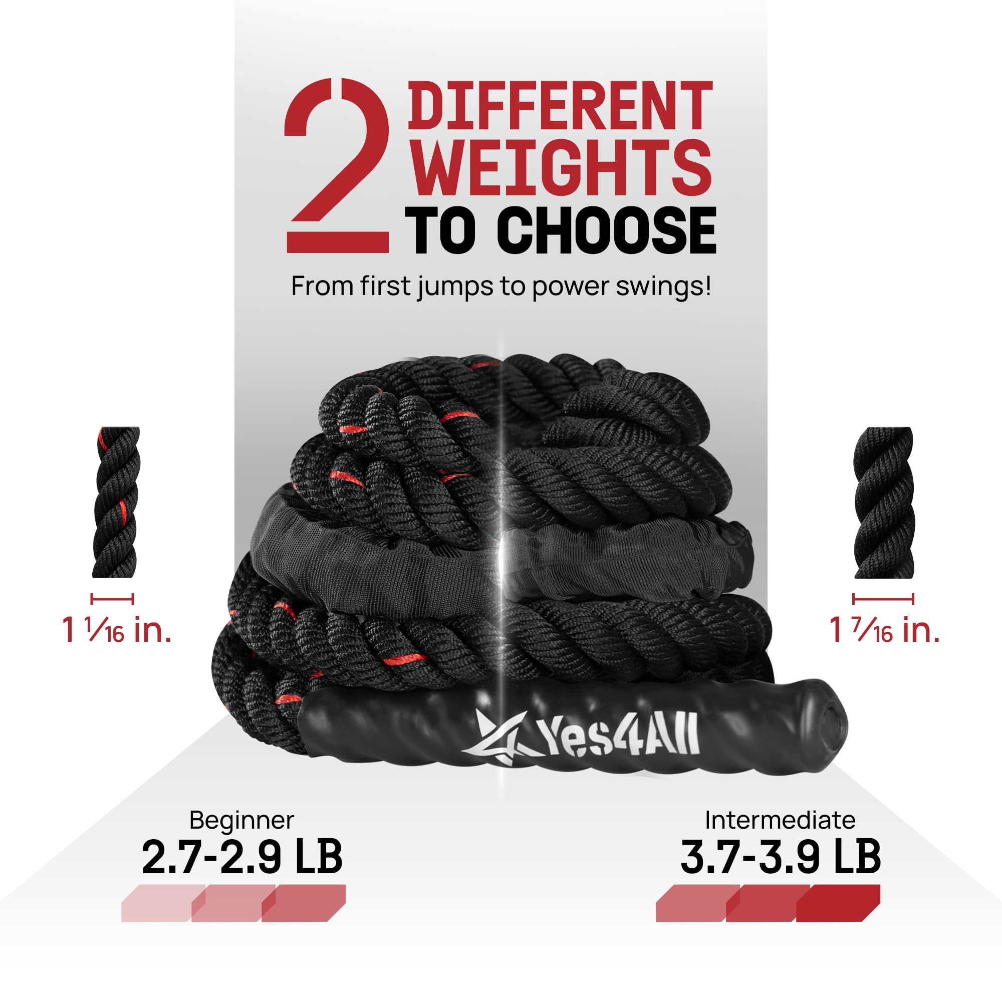 Yes4All Corda per saltare pesata da 1,3 kg, 1,4 kg, con manico a doppio strato antiscivolo e manicotto protettivo per fitness, cardio, allenamento muscolare, borsa per il trasporto inclusa