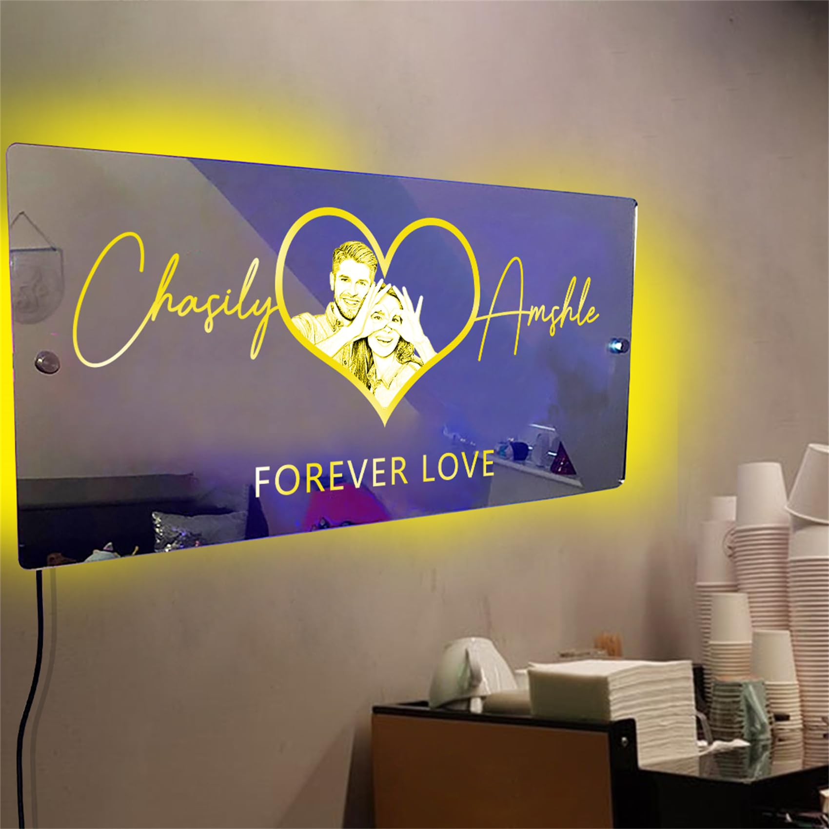 ROSLILY Personalised Name Mirror Led Color Changing Light