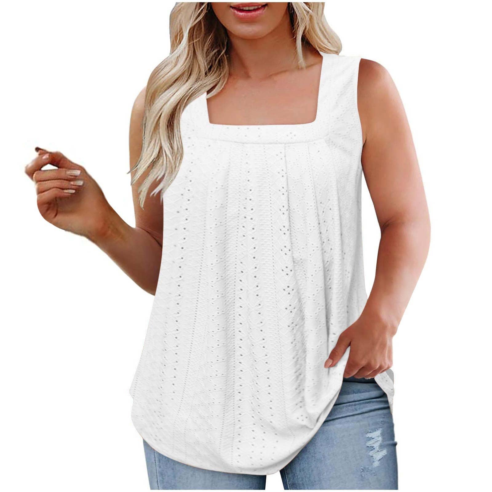 NUSGEAR Camisetas sin Manga Mujer 2024 Verano Moda Talla Grande Color sólido Casual Camisola Camisetas de Tirantes Cuello Cuadrado Transpirable Fiesta Playa Chaleco Tops Camisa Blusa Suelto Basic tee