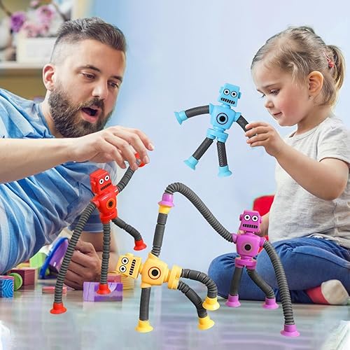 Miniatura 4 de Juguetes sensoriales para ansiedad con tubos para presionar, 4 unidades, con ventosa telescópica, tubos para reventar, juguetes para autismo para