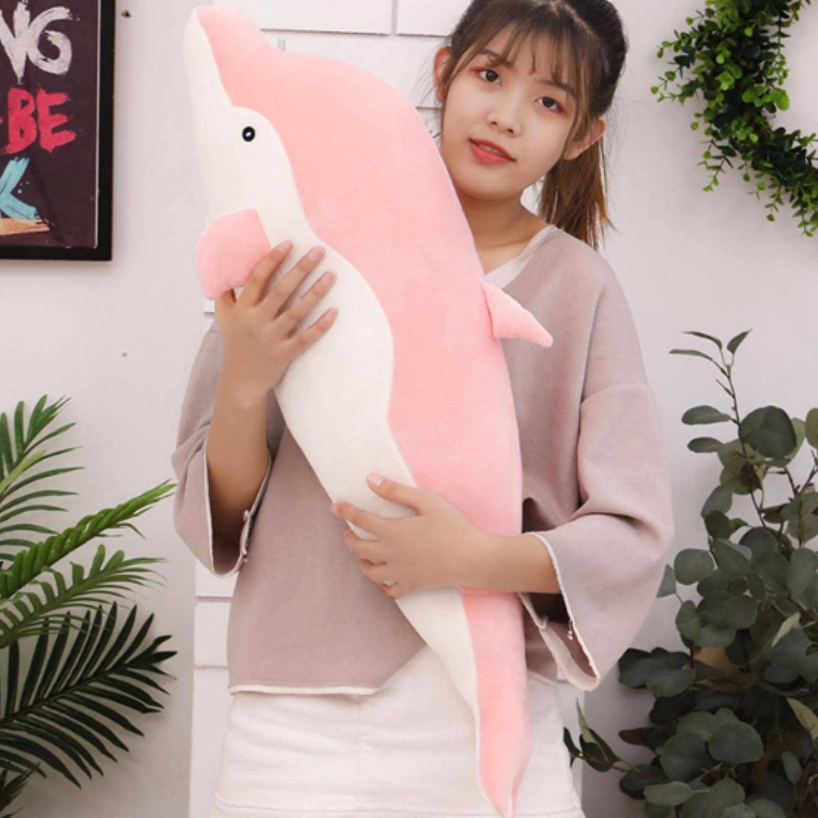 OUKEYI 70cm/27.55in Dolphin Stuffed Animals Plush Pillow Super Soft Sea Animal Dolphin Plush Toys Dolls for Boys Girls Sleeping Cushion Gift (Pink)