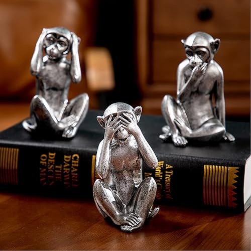 Miniatura 8 de Leekung Estatua de 3 monos sabios para decoración del hogar escucha no mal no habla mal no habla no mal para sala de estar escritorio bohemio