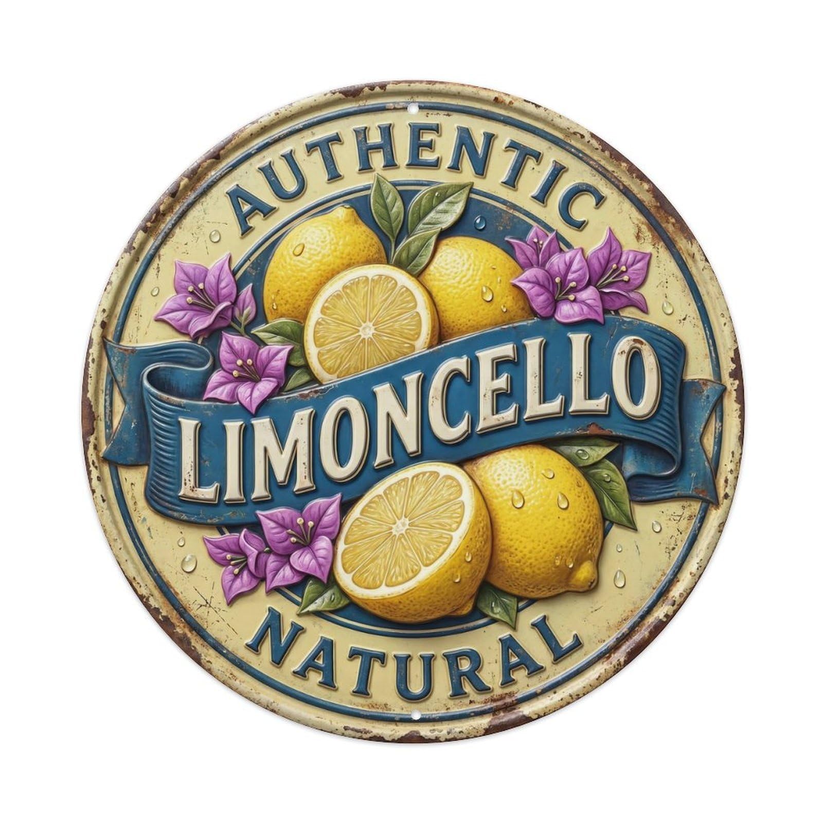 Authentic Limoncello Metal Sign Metal Tin Sign Plaque Wall Decor for Cafe, Club, Garden Round Metal Poster 8x8Inch