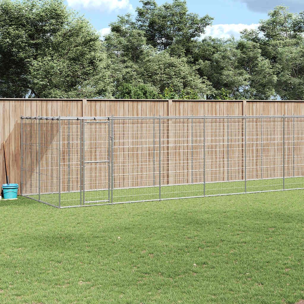 Perrera para perros al aire libre con toldo de acero galvanizado de 21,78 m², plegable y ampliable, con sistema de cerrojo cerrable, protección segura para cachorros y perros en el jardín