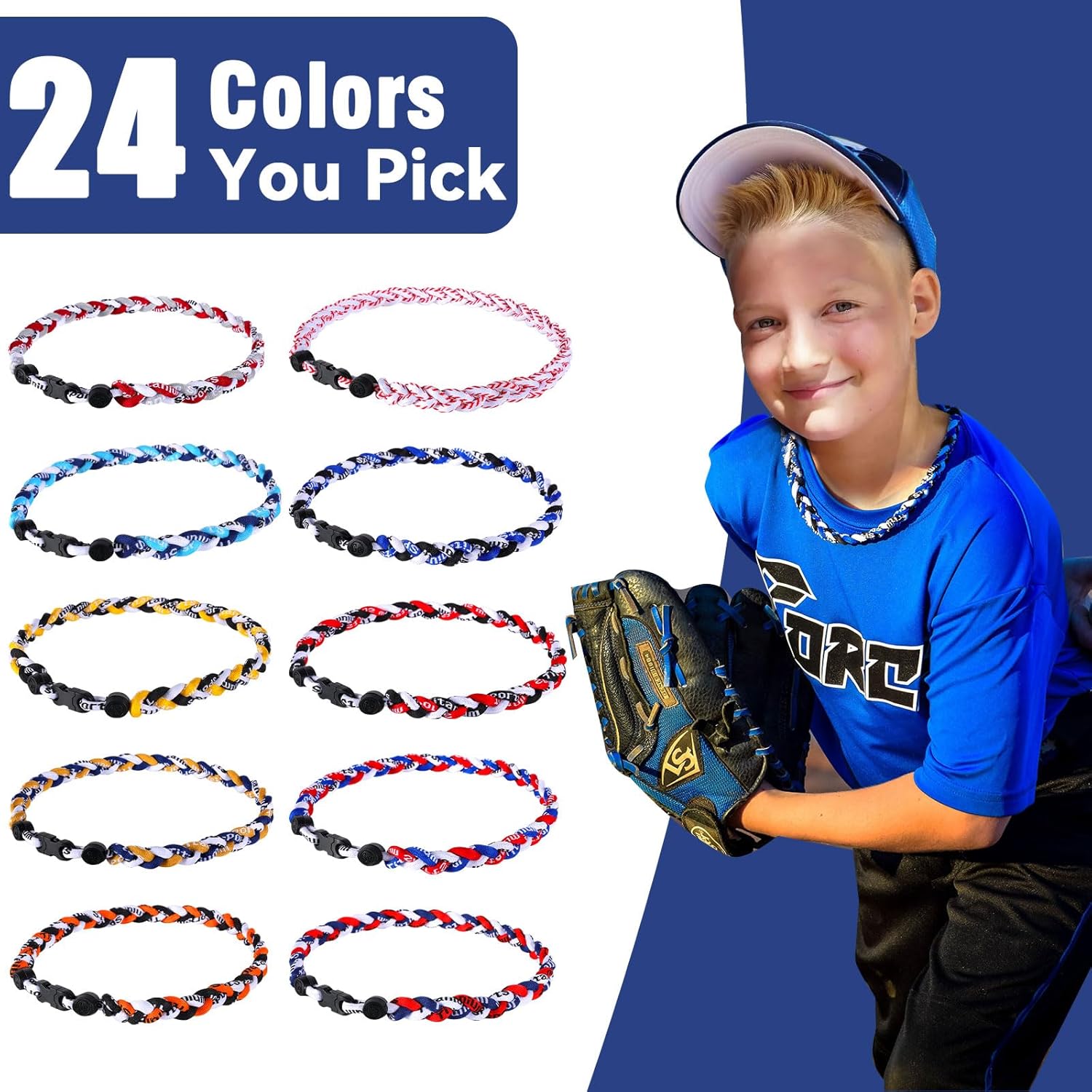 12 Pack Baseball Necklace 18inch, Team Gift for Baseball Funs, Three Braided Titanium Tornado Rope Design, with Muti - Color for Pick - Image 5