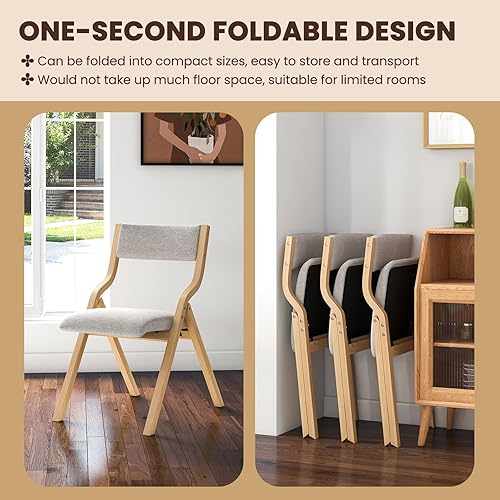Miniatura 6 de Giantex Juego de 2 sillas de comedor plegables sin montaje, sillas de cocina con asientos acolchados de lino, fáciles de almacenar, perfectas para