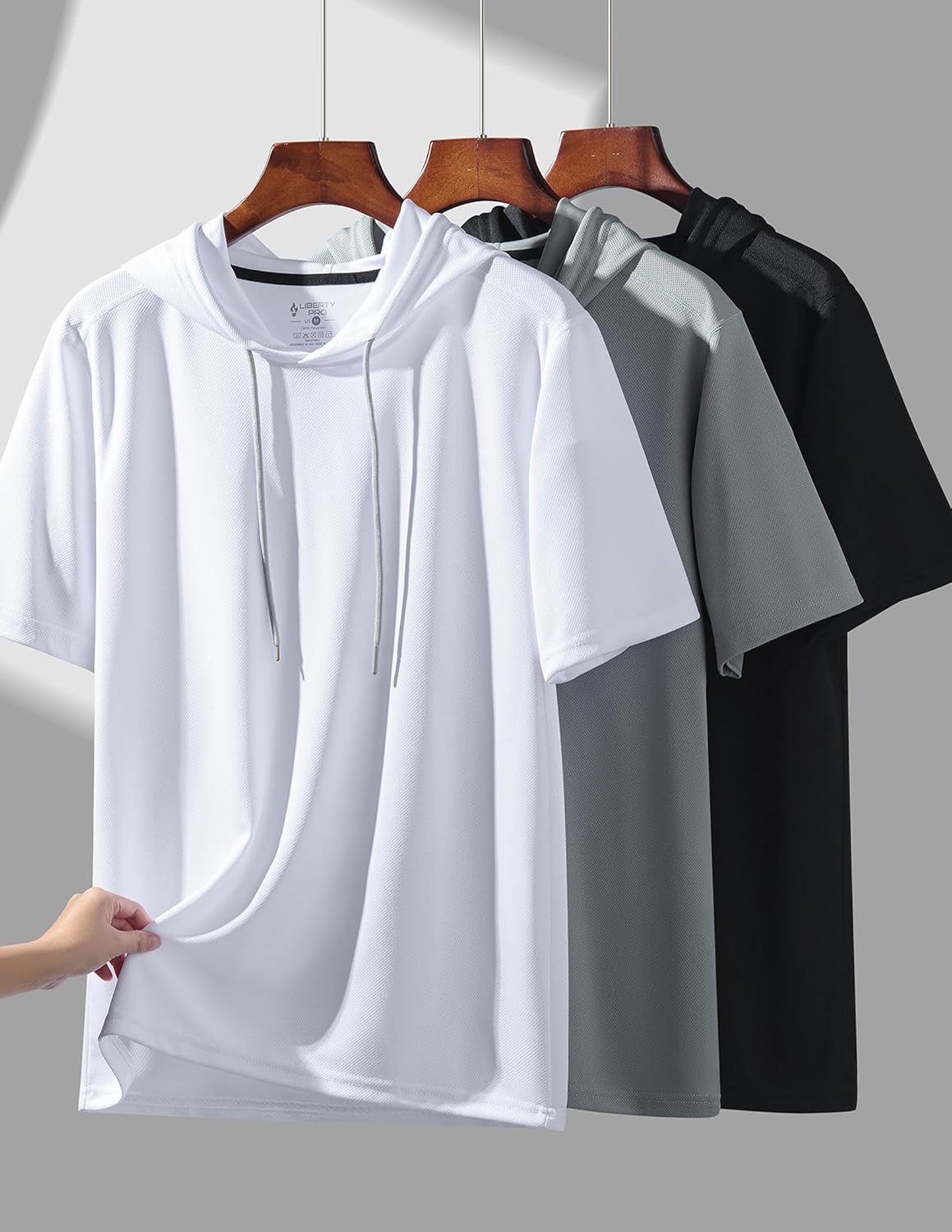 3 Pack: Men's Lightweight Short Sleeve Workout Hoodies, Athletic Dry Fit Hooded T Shirts for Gym Running - Image 2