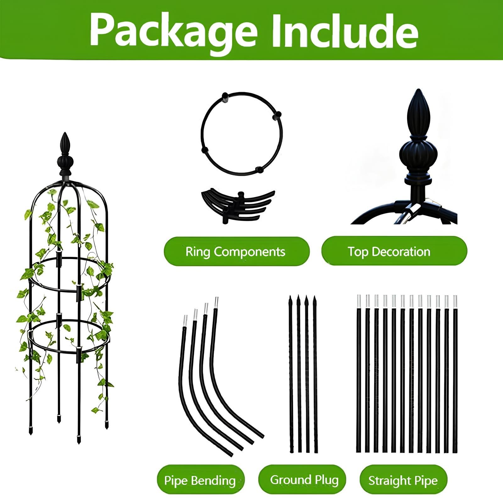 Tuteurs Obélisque pour Plantes Grimpantes Amovible 180cm/210cm Treillis de Jardin Plantes D'Intérieur D'Extérieur Légumes Fruits Support de Résistant aux Intempéries(Black,W32cm x H210cm)