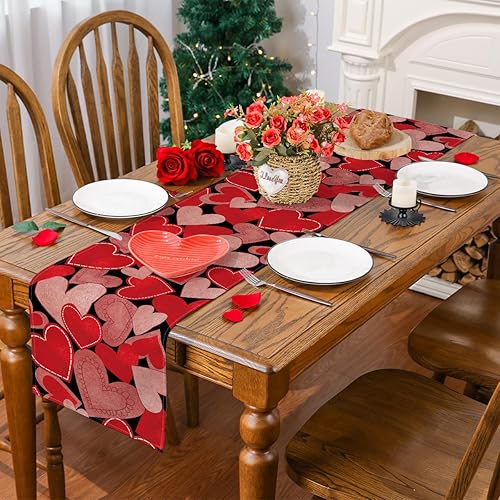 Miniatura 4 de Siilues Camino de mesa de San Valentín, corazón de amor, decoración del día de San Valentín, camino de San Valentín para mesa, decoración de