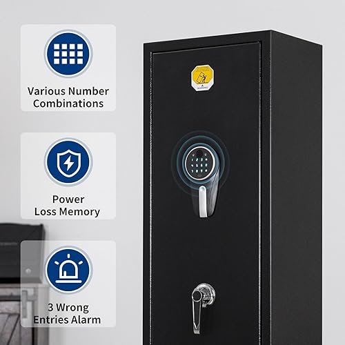 Miniatura 10 de BlackSmith Caja fuerte biométrica para armas para rifles para el hogar, acceso rápido, reconocimiento de huellas dactilares, teclado seguro, montaje
