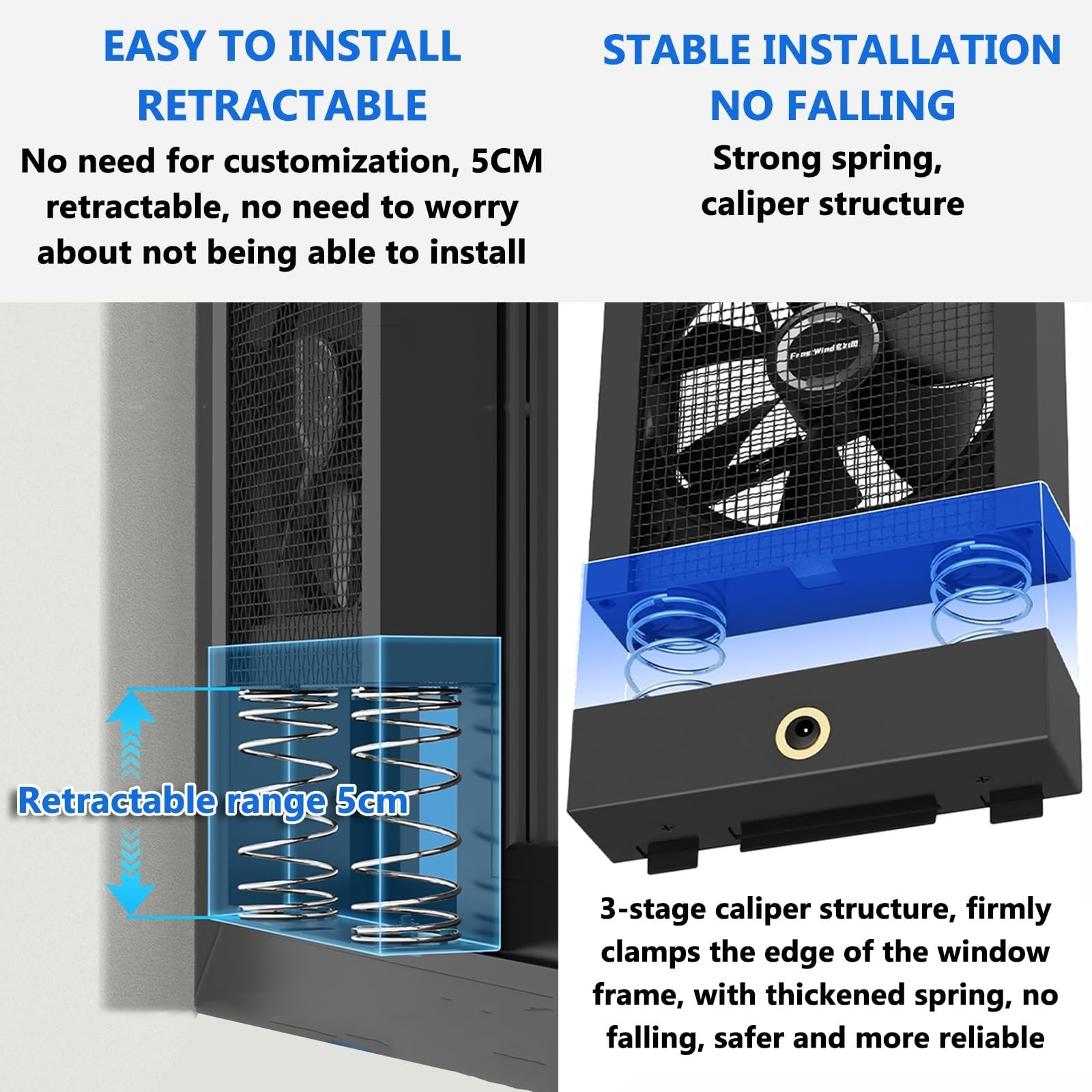 Ventilateur de fenêtre Comfort Zone for chambre à coucher, extracteur de fenêtre, rétractable de 35 à 135 cm en option, vitesse réglable de 0 à 2800 tr/min, rétractable de 5 cm(65-70CM)