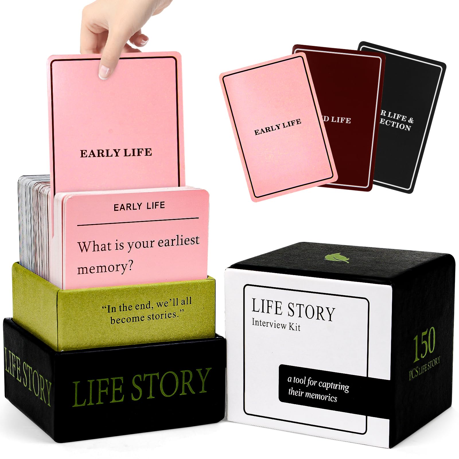 Family Conversation Cards, 150 Life Story Interview Kit Cards, Get to Know Parents and Grandparents for Conversation Cards, Pictionary Game for Family Game Night