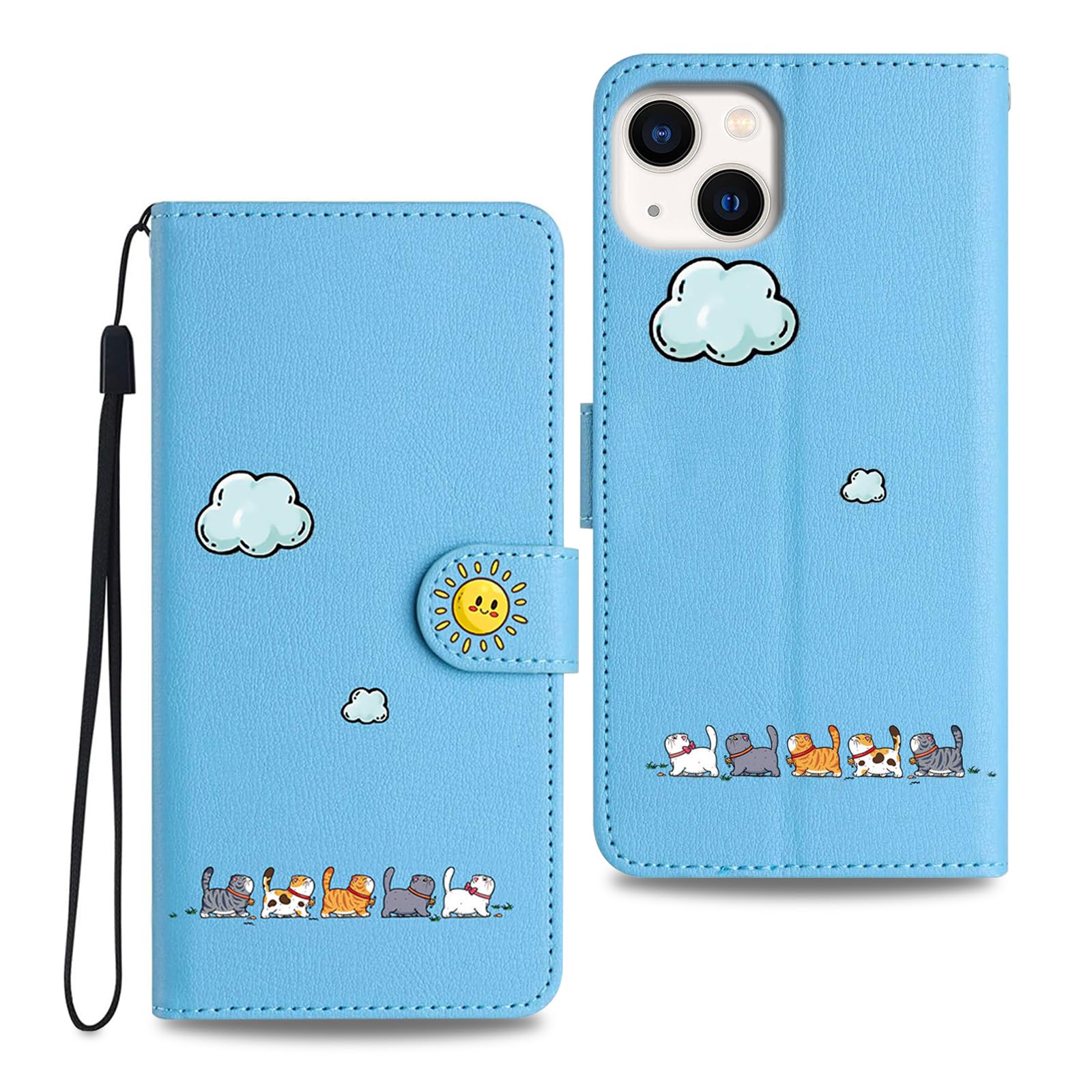 Butnyeoe いphone12 mini いPhone13 mini ケース 手帳型 耐衝撃仕様 - あいふおん13 ミニ 12ミニ ケース手帳型 スタンド機能＆カード収納付き 薄型軽量 iphone12 miniケース 手帳型 可愛い猫デザイン - 青