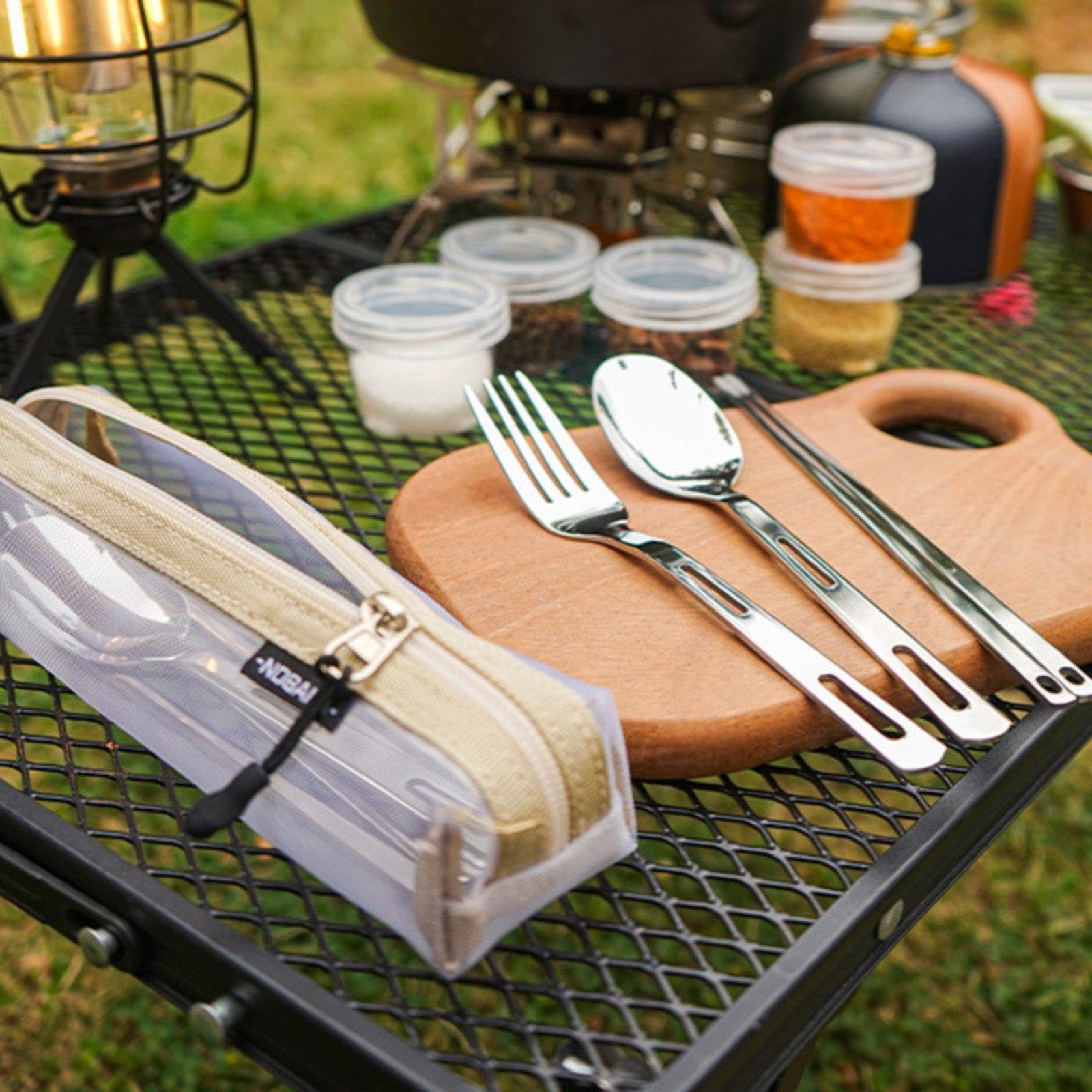 4 Teiliges Outdoor Besteckset: Löffel Und Gabel Aus Edelstahl, Praktisch mit Etui, Ideal für Camping, 4 Stück