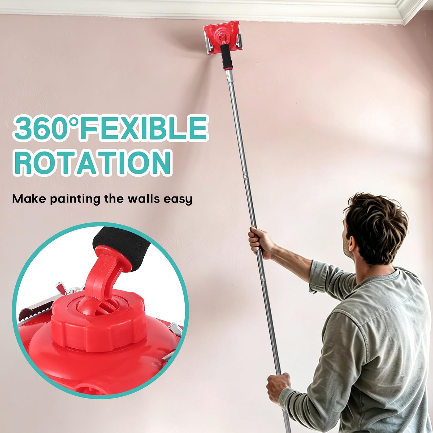 Paint Edge Trimmer + 2 Replace Pads - Adjustable 35.4-78.7 Inch Spliceable Pole, Ceiling & Corner Painting | Includes Replaceable Paint Pads | Professional Paint Edger for Clean, Sharp Lines