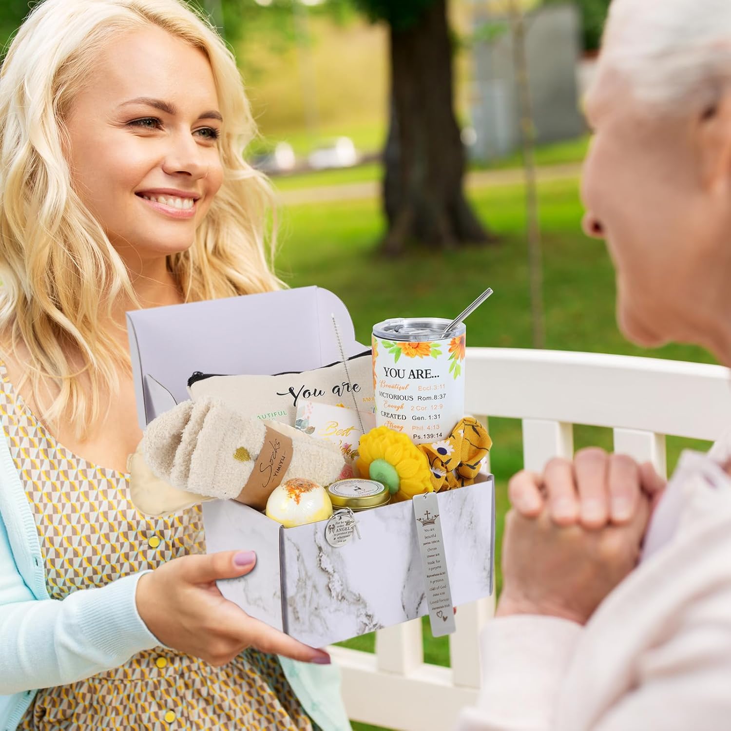 12 Pieces Christian Gifts for Women Sunflower Gifts for Women Christian Birthday Gifts for Women Catholic Religious Gifts Basket for Women Friends Female Sister Mom - Image 7