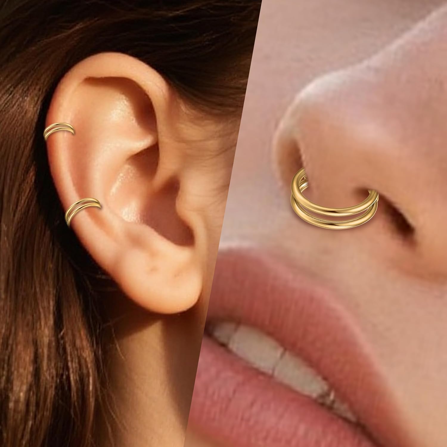 limerencia Nose Rings Hoop - 16G Titanium Nose Ring for Women Men, Hinged Segment Septum Lip Rings Cartilage Conch Rook Helix Tragus Daith Earrings, Piercing Jewelry - Image 2