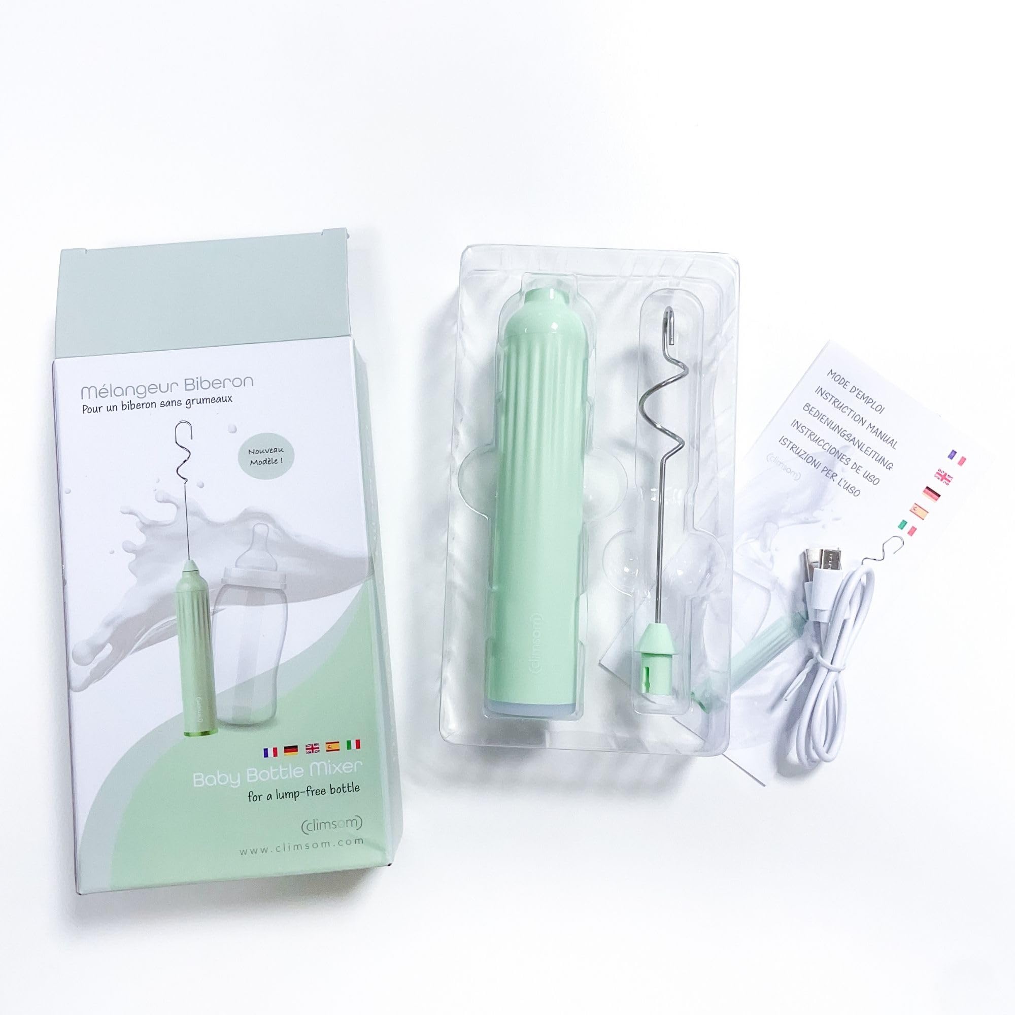 Climsom - Miscelatore per biberon ricaricabile tramite USB, 3 velocità, miscela omogenea senza grumi, facile da pulire, per qualsiasi tipo di latte, idea regalo
