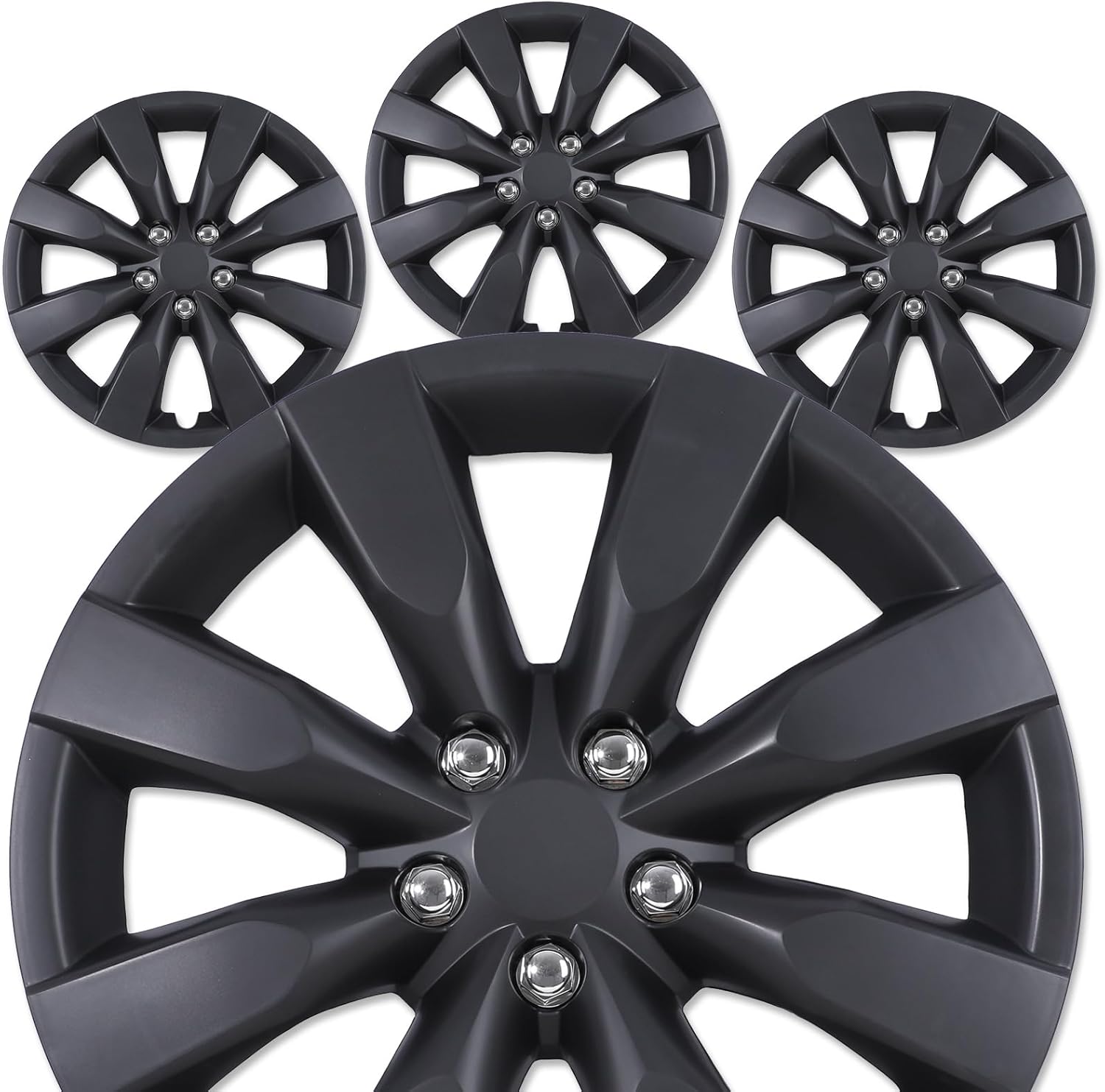 16”Hubcaps with Decorative Lug Nut,Fit for 2009-2019 Toyota Corolla&2009-2014 Toyota Matrix with Steel Wheels,Snap-On Design Wheel Rim Covers-Set of 4,ABS&PC Material,16-Inch Black Matte