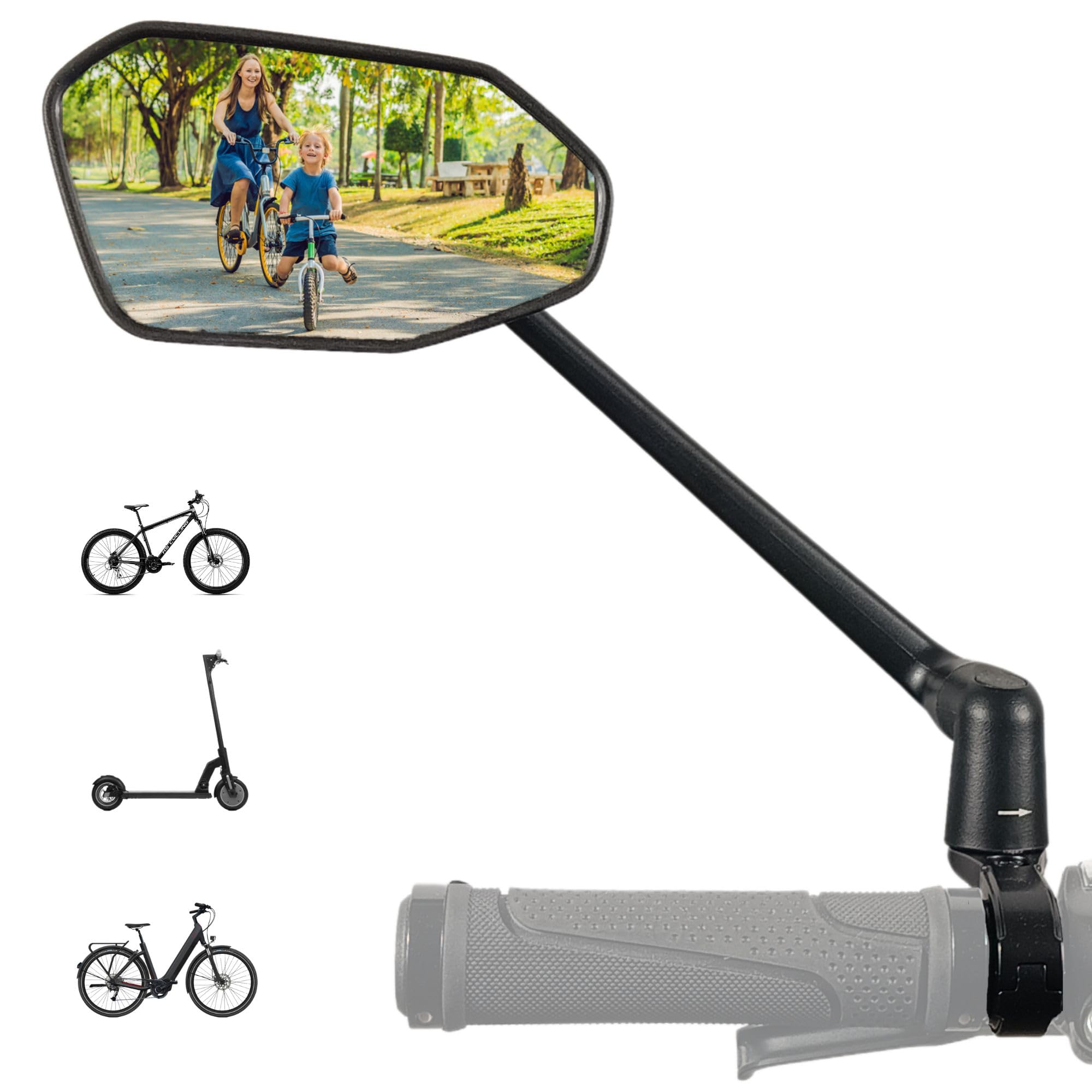REEZER - Specchietto retrovisore per bicicletta RS03 - Specchietto per e-bike - Specchietto per monopattino elettrico - Per manubri da 22 a 25,4 mm - Regolabile a 360° SINISTRO