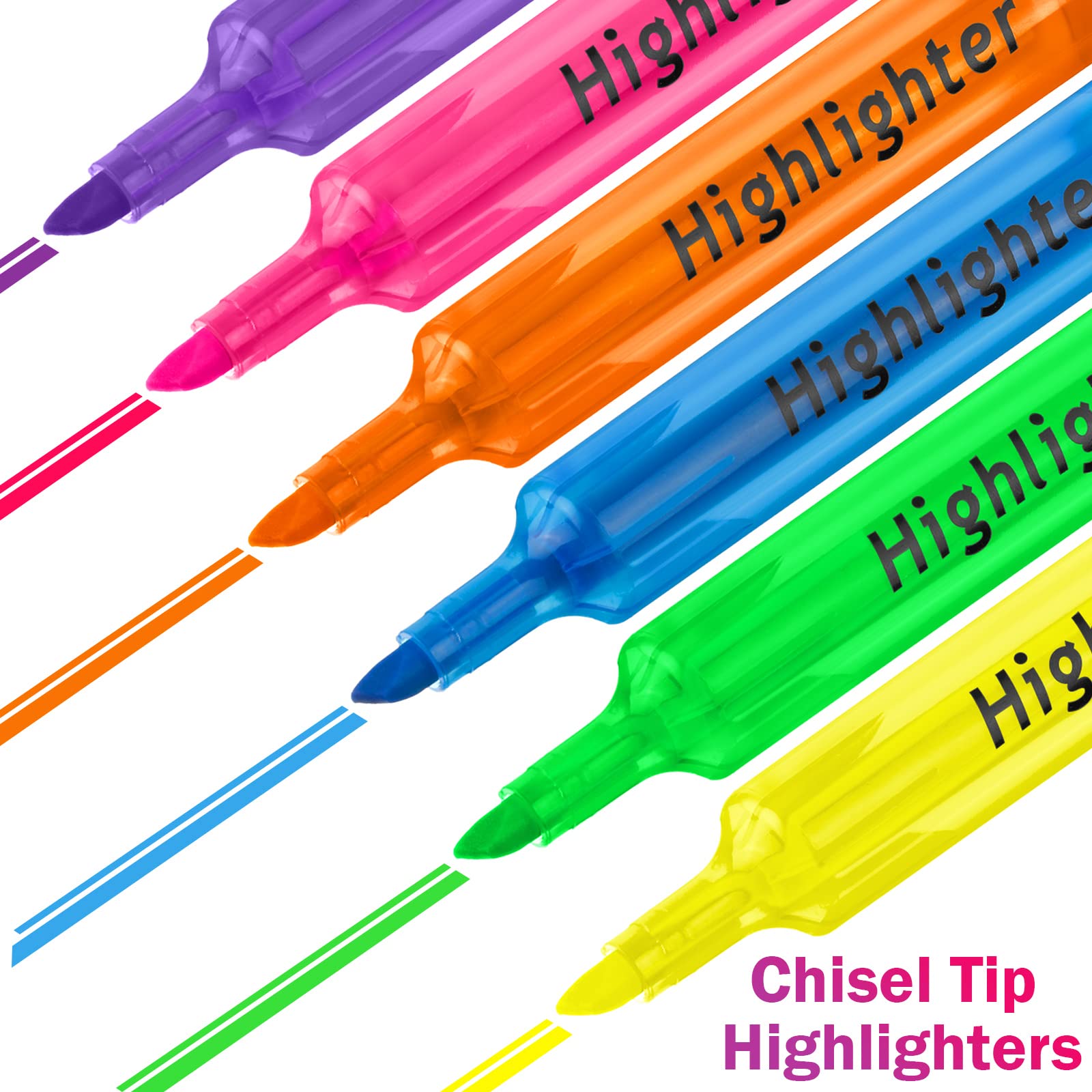 Teling Textmarker, Keilspitze, Tank-Stil, Textmarker für Schule, Klassenzimmer, verschiedene Farben, fluoreszierende Textmarker, gelbe Textmarker für Büro und Geschäft, 300 Stück