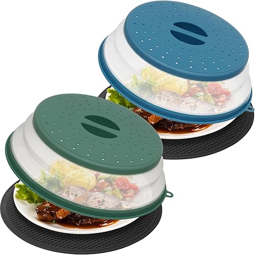 Miniatura 11 de WENWELL Cubierta grande para salpicaduras de microondas y alfombrilla de silicona, tapa de plato plegable ventilada de 12 pulgadas y tapete