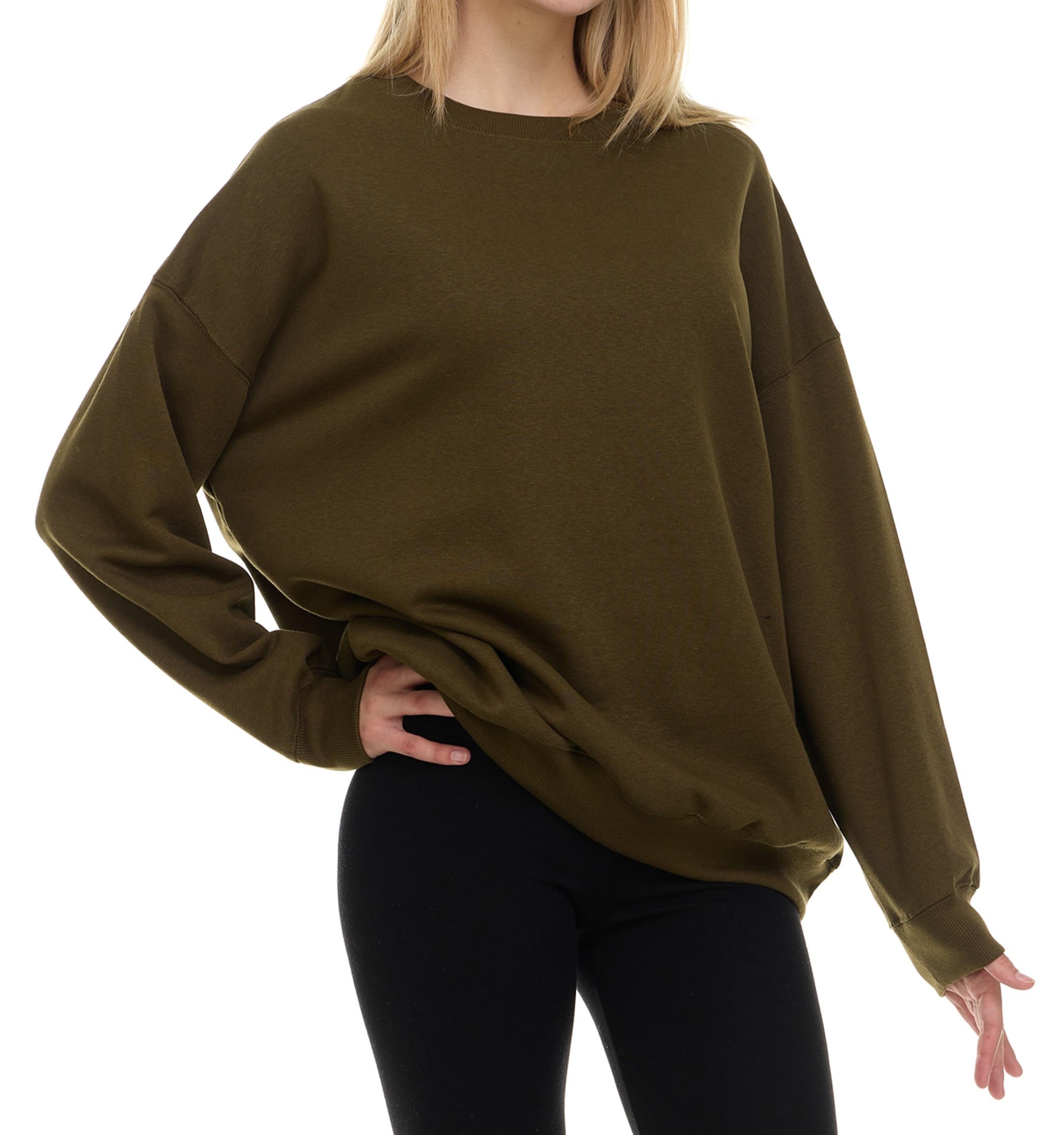 Oversized Sweatshirt for Women – Crewneck Fleece Pullover Sweatshirt Plus Size Included Green