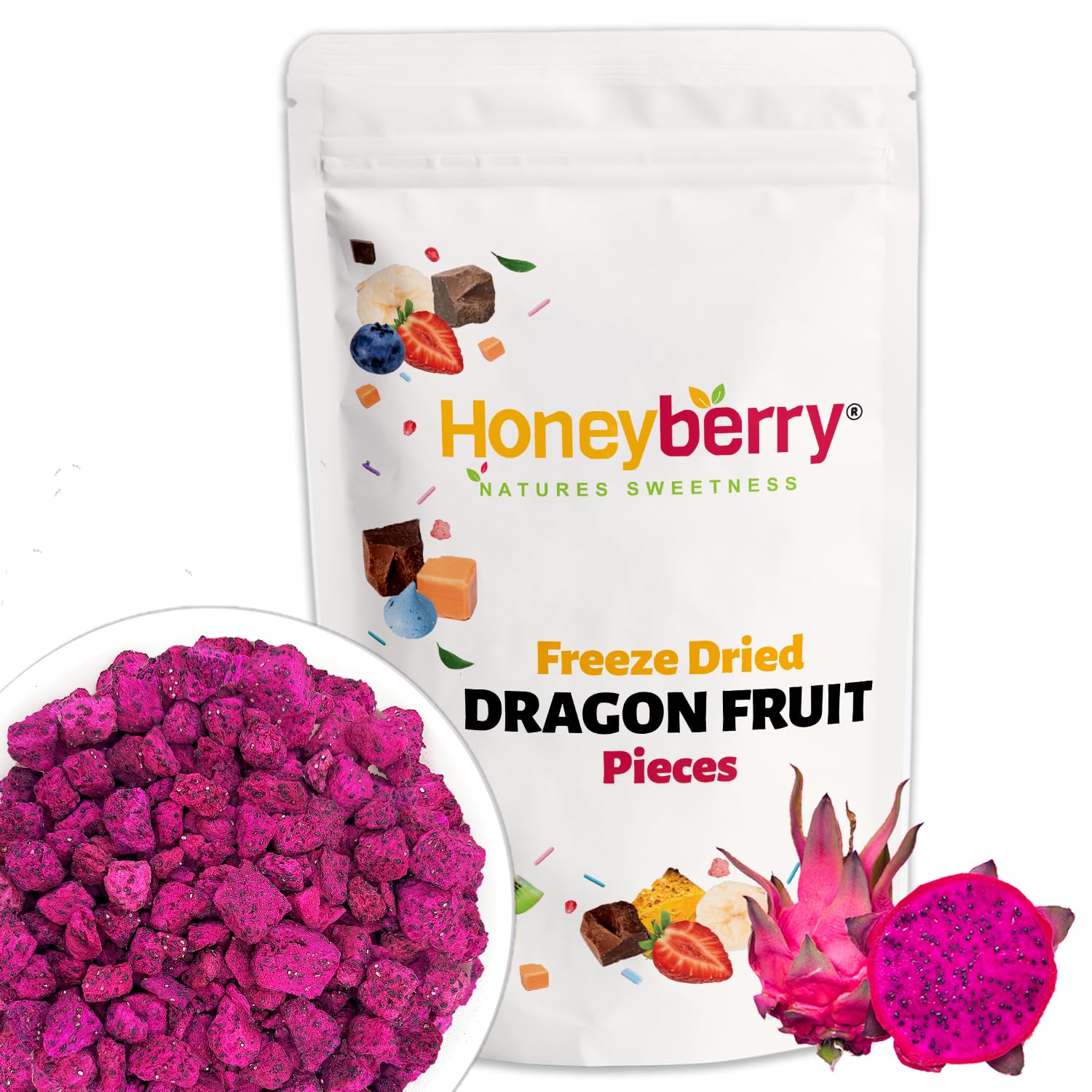 Fruta del Dragón Liofilizada en Trozos 100g - Pitaya Roja Premium - Snack Natural Tropical para Smoothies, Repostería y Cócteles - Sin Azúcar Añadido, Vegano