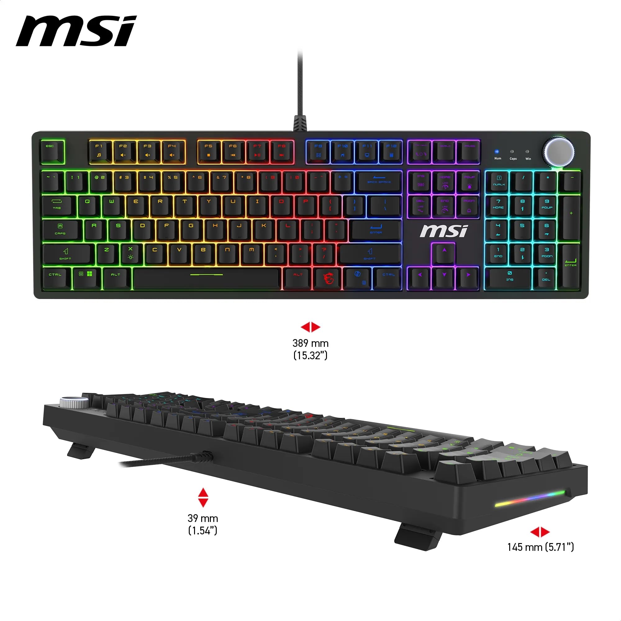 MSI Forge GK320 FR Teclado mecánico Gaming - AZERTY, Switches Red (Lineales) Intercambiables, Tapa magnética, Teclas ergonómicas, LED RGB, USB 2.0 - Tamaño Completo
