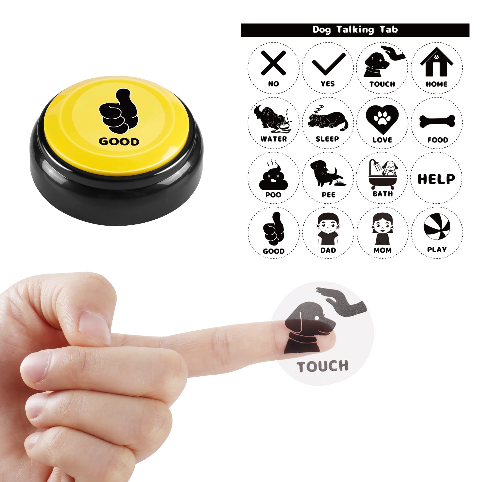 BEAN LIEVE Lot de 4 Boutons enregistrables pour Chien pour la Communication et l'entraînement, Buzzer de Commande pour Animaux de Compagnie avec 16 Autocollants gratuits