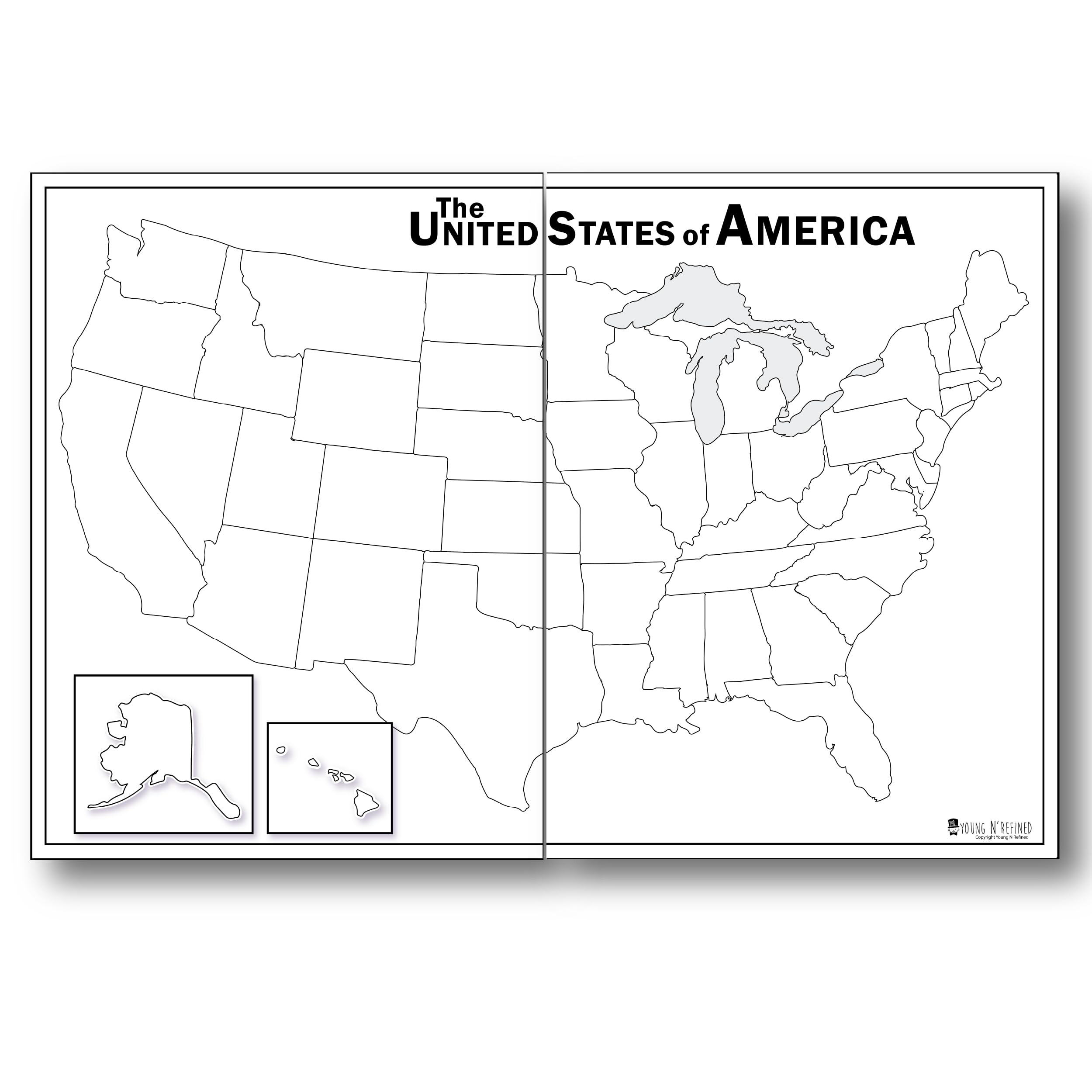 Blank Map of USA Dry Erase(24x36) LAMINATED 50 states Large Poster Young N Refined