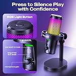 USB Microphone de jeu pour PC - 96kHz/24-bit Studio qualité Cardioïde Condenseur Mic avec bouton Mute, contrôle de gain & 3.5mm Casque Jack - prêt à brancher pour Streaming, Podcast, Twitch, PS5