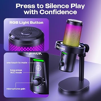 USB Gaming Microphone for PC - 96kHz/24-bit Studio Quality Cardioid Condenser Mic with Mute Button, Gain Control & 3.5mm Headphone Jack - Plug & Play for Streaming, Podcast, Twitch, PS5