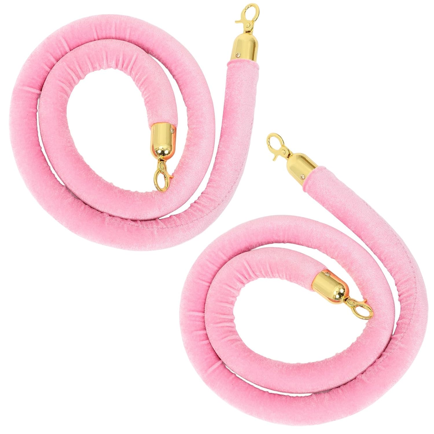 Zerodeko Velvet Stanchion Rope with Gold Plated Hooks 1.5m Pink Braided Crowd Control Barrier Ropes for Event Queue Management for Hotels Theaters and Parties
