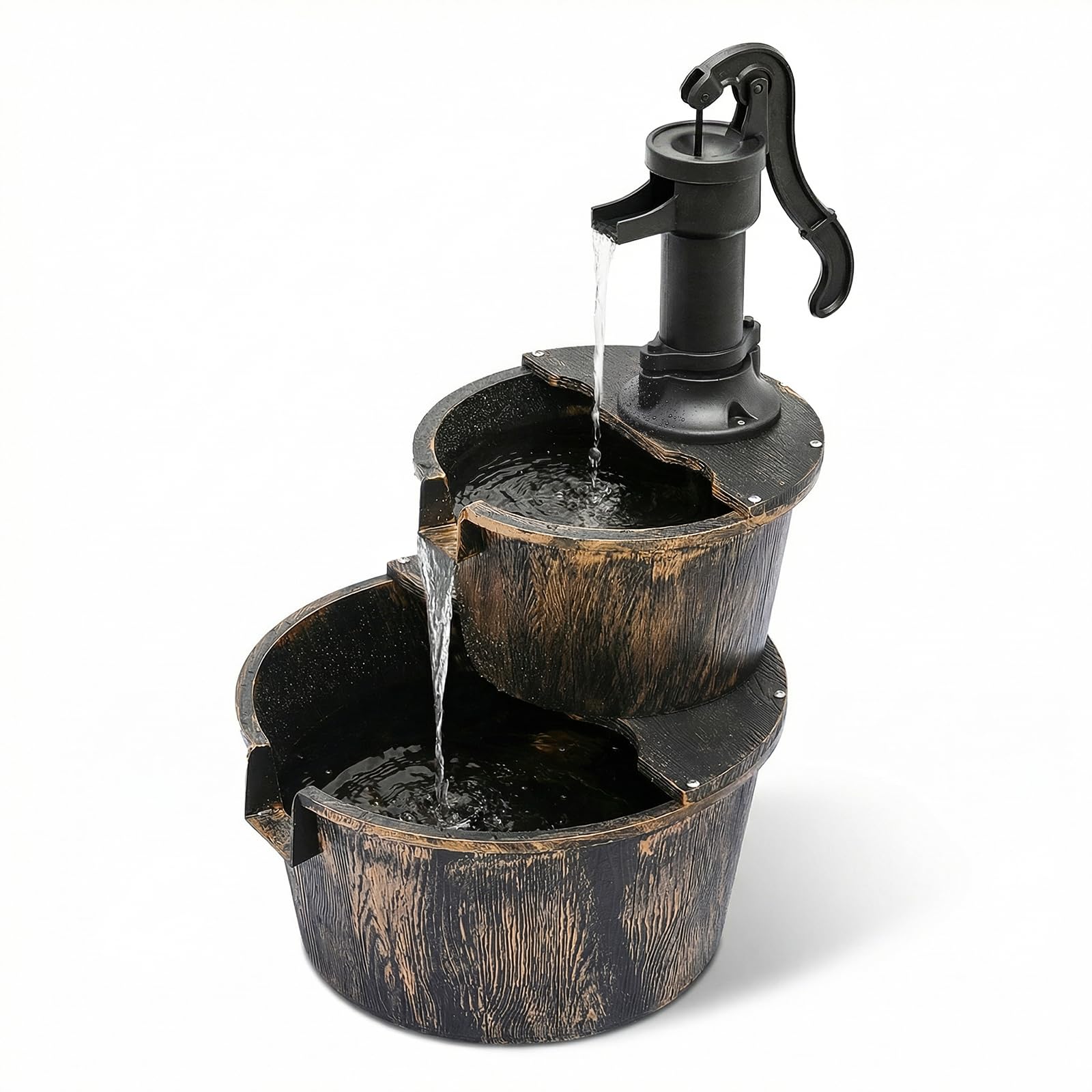 Magshion 2-Tier Rustic Barrel Fountain