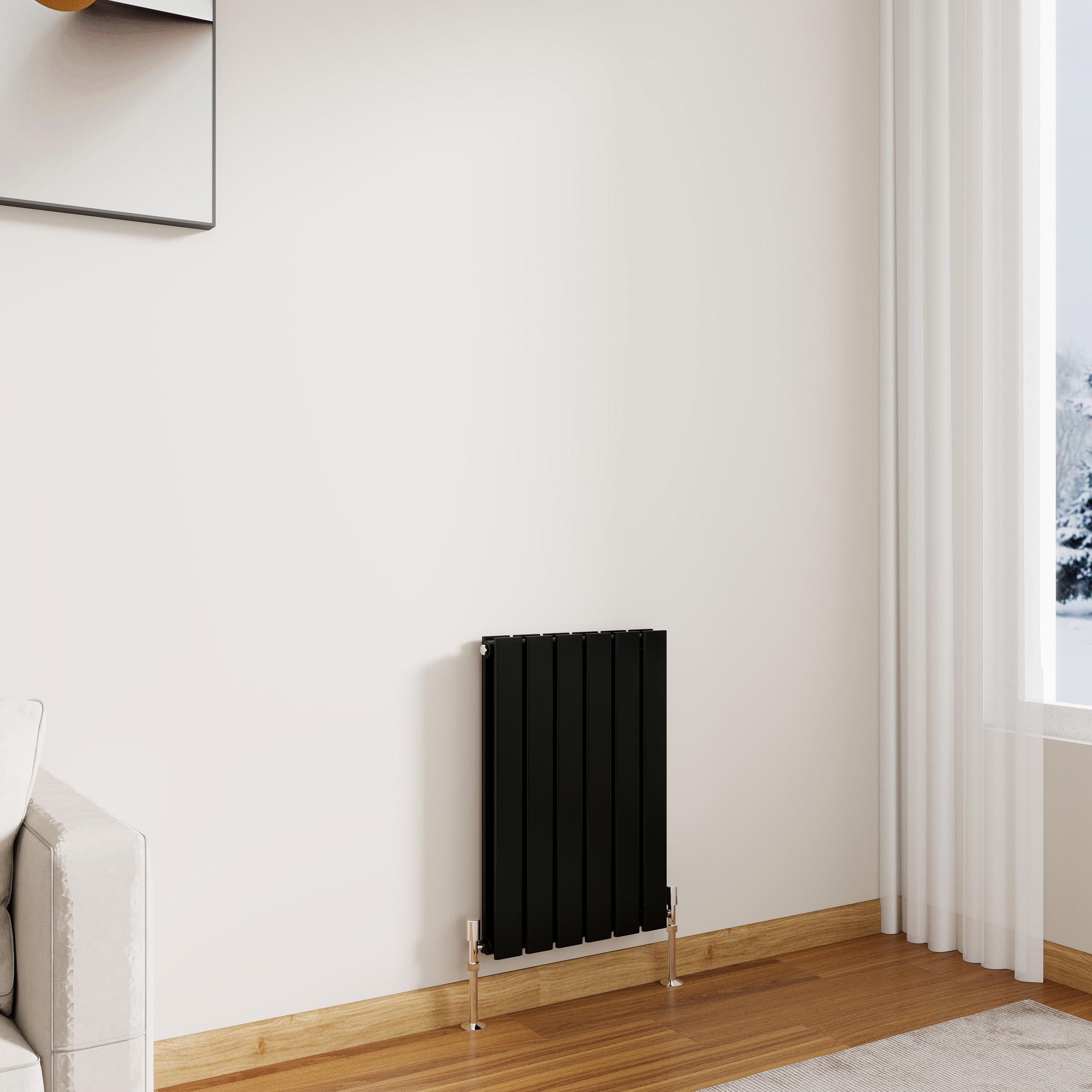 Modern Horizontal Flat Panel Radiator,600x408mm Black Double Stylish Panel Central Heating Heater, Perfect Efficient Hall Radiator, Traditional Wall Mounted Rads, Design for Bedroom, Office