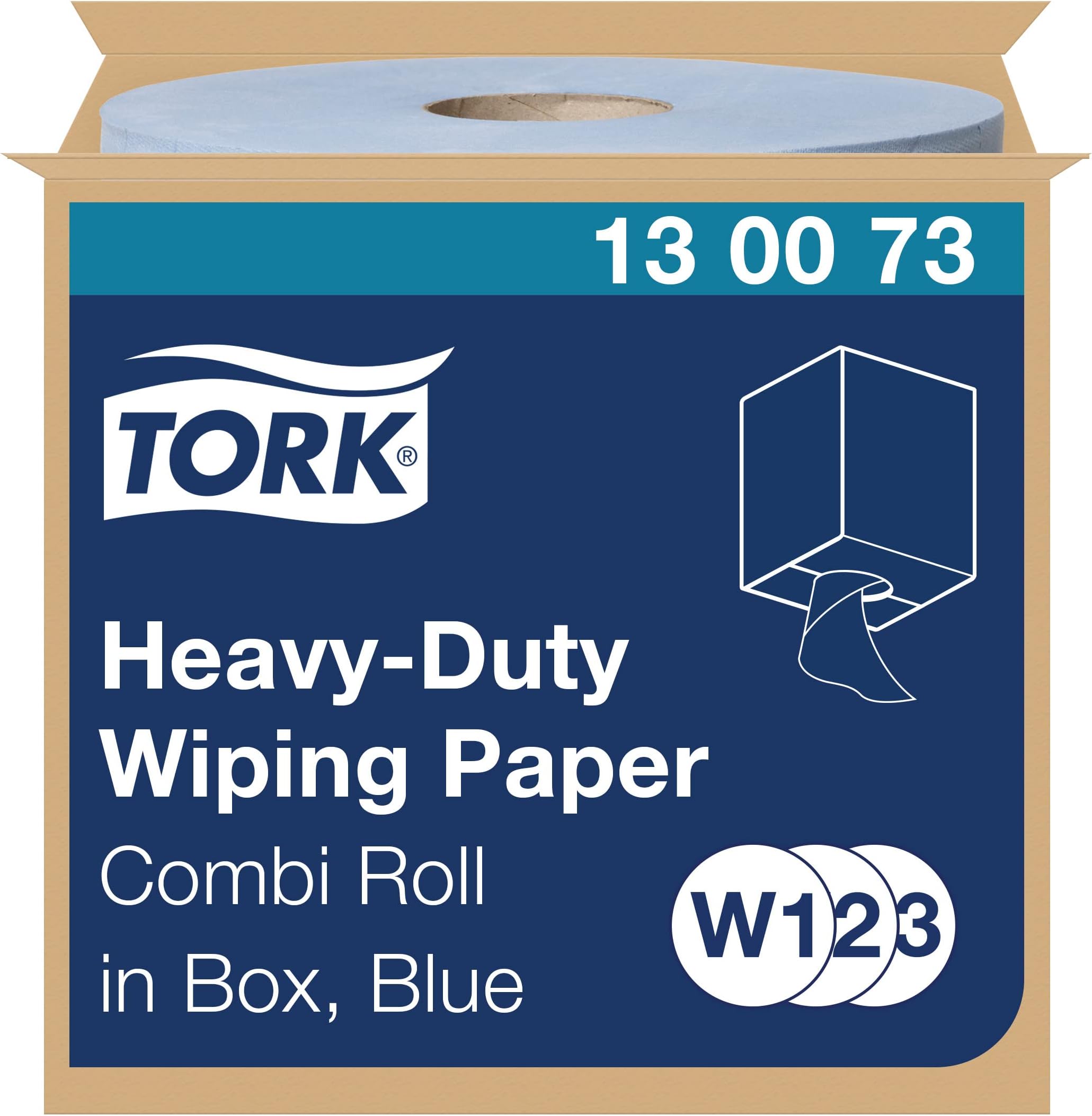 Tork 130073 Heavy-Duty Wiping Paper / 2 Ply Absorbent Paper Roll Suitable for Tork W1, W2 and W3 System / Blue / 1 x 170m / Ø 25.6cm