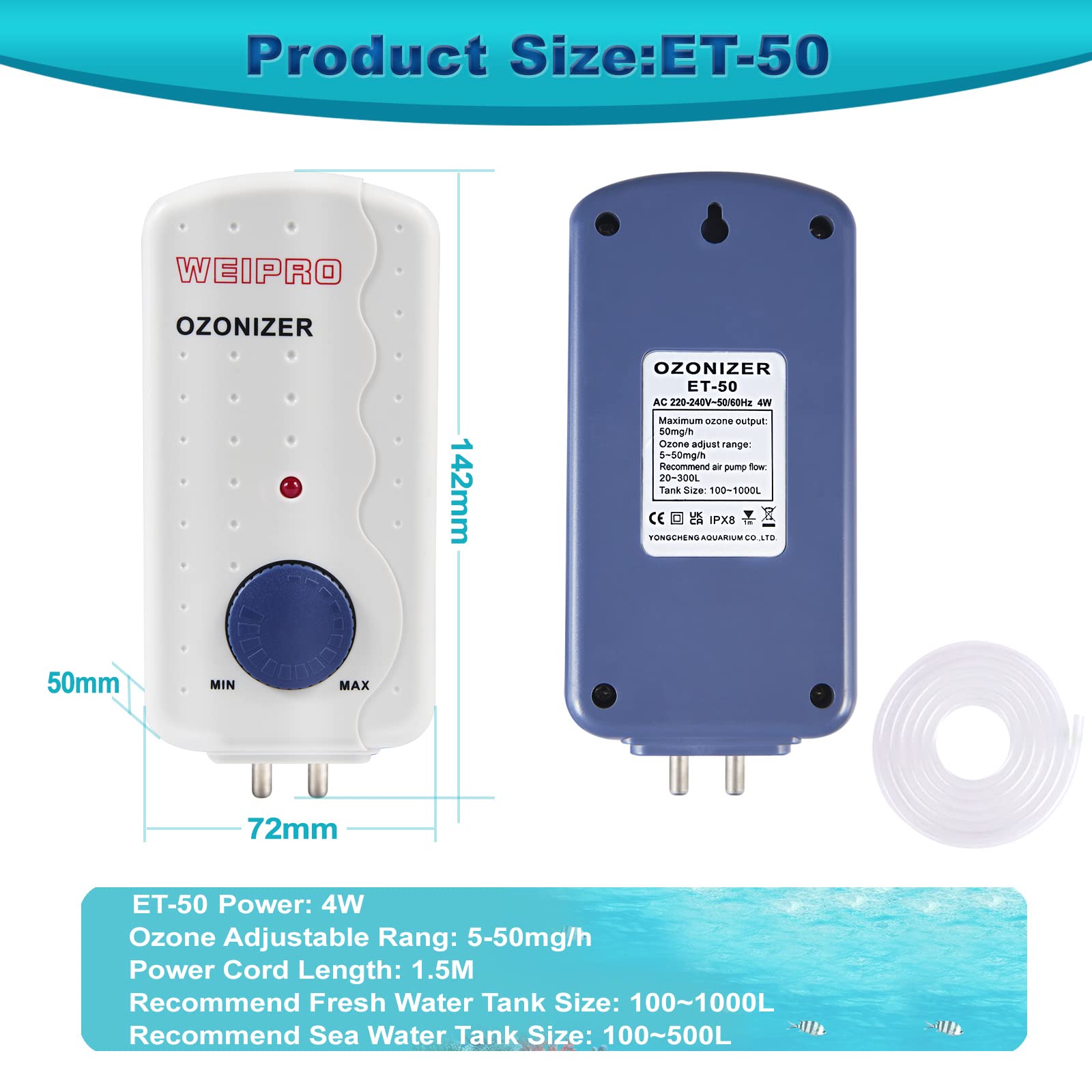 Aquarium Ozone Generator 50mg/h Adjustable, Ozone Machine Fish Tank Water Treatment - Image 4