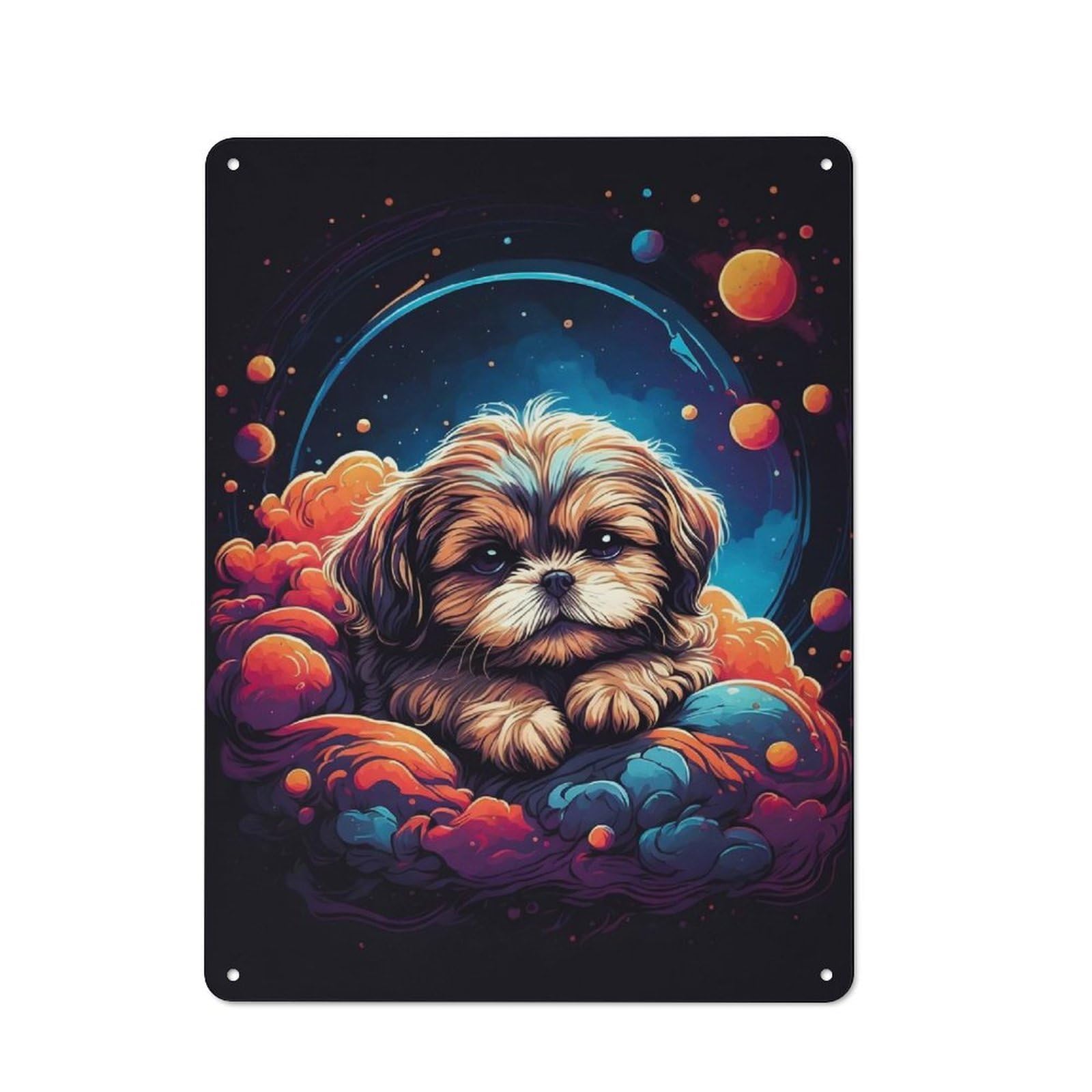 Junmoney Shih Tzu Puppies Metal Wall Sign With Design 40X30cm, Garage Style Industrial Wall Art For Garage, Hobby Room, Office Or Man Cave