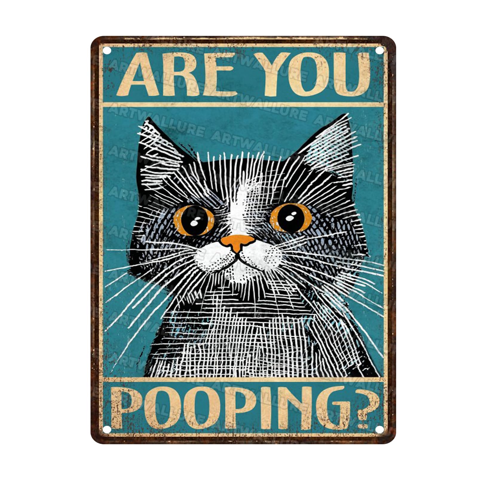 Cat Vintage Tin Sign Are You Pooping Funny Bathroom Wall Decor for Bathroom Toilet Wall Decor 12x16inch
